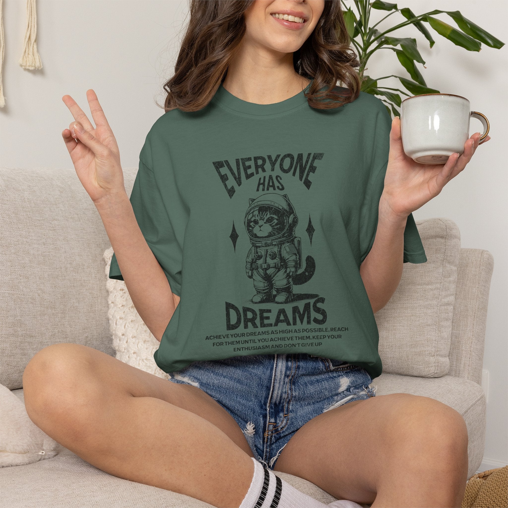 Everyone Has Dreams Astronaut Cat T‑Shirt — Vintage Space Graphic Tee