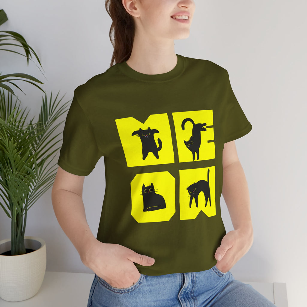 Cat Silhouette Tee — Yellow Block Cats Graphic T-Shirt