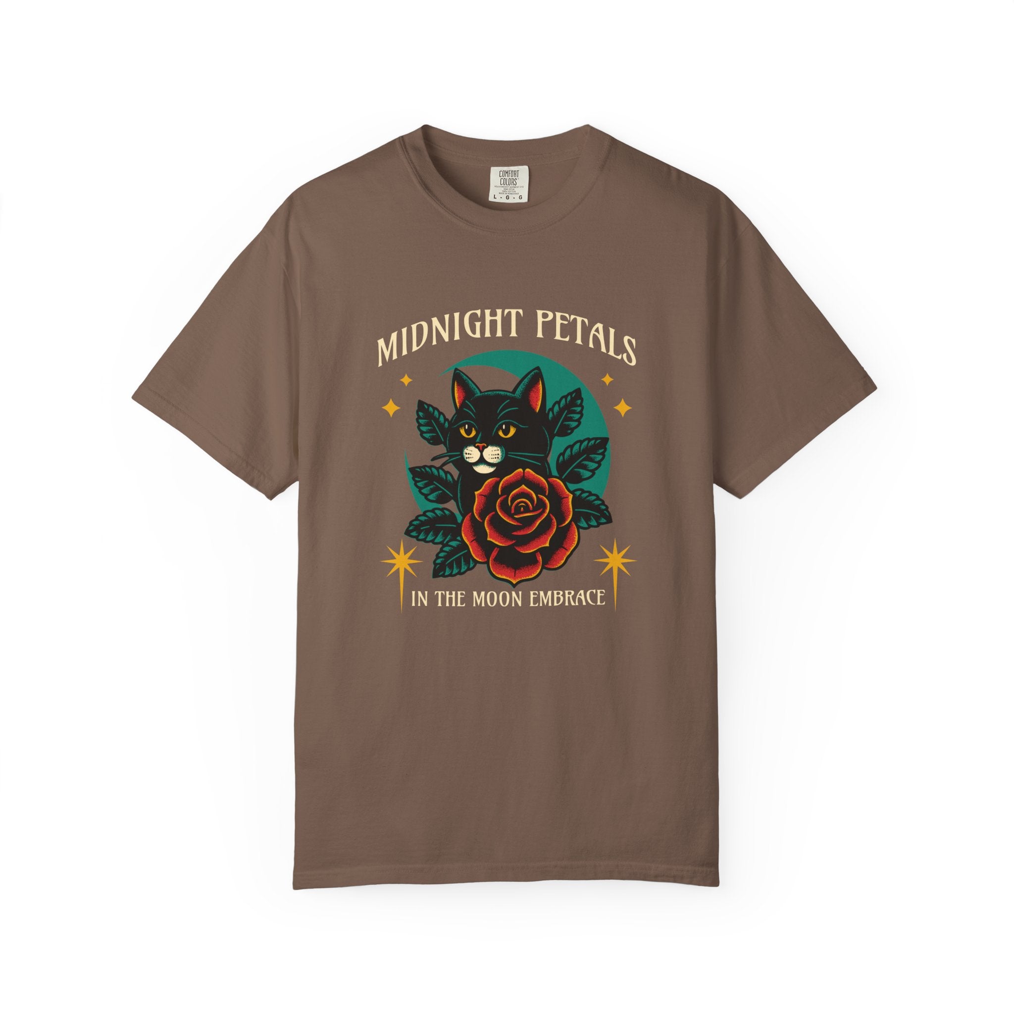 Midnight Petals Cat & Rose Tee — "Midnight Petals: In the Moon Embrace"