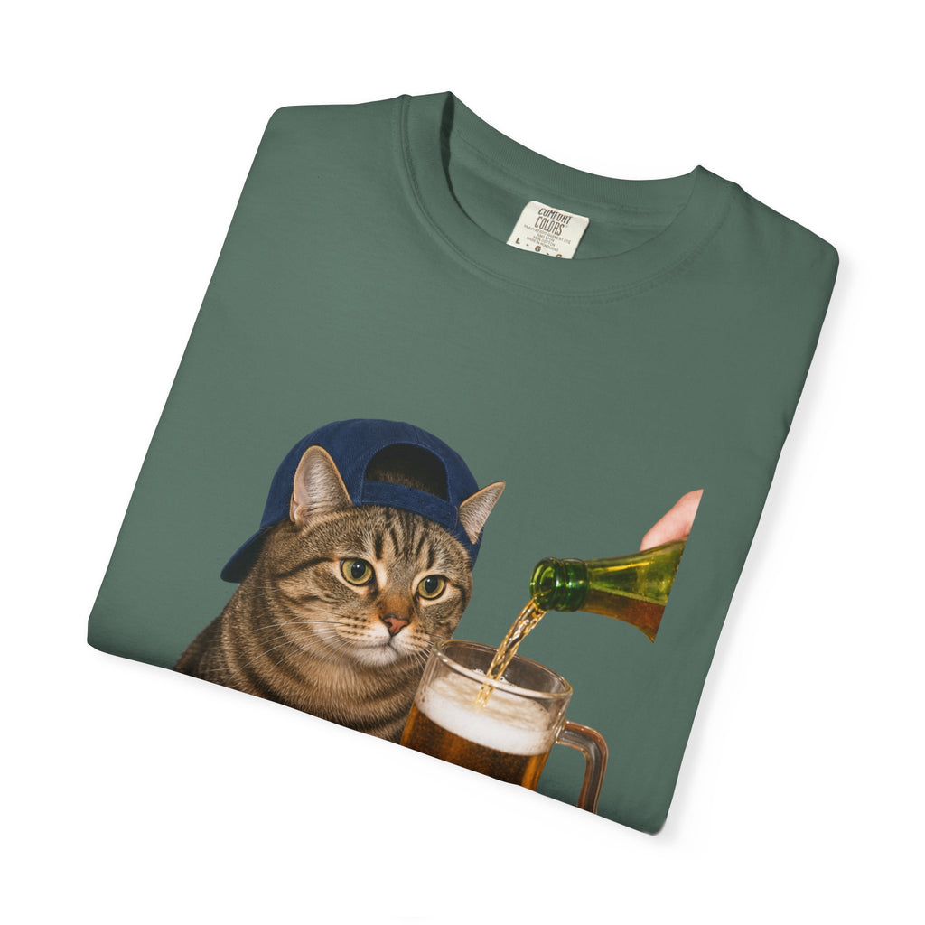 Cat With Beer T-Shirt — Funny Cat Drinking Beer Graphic Tee