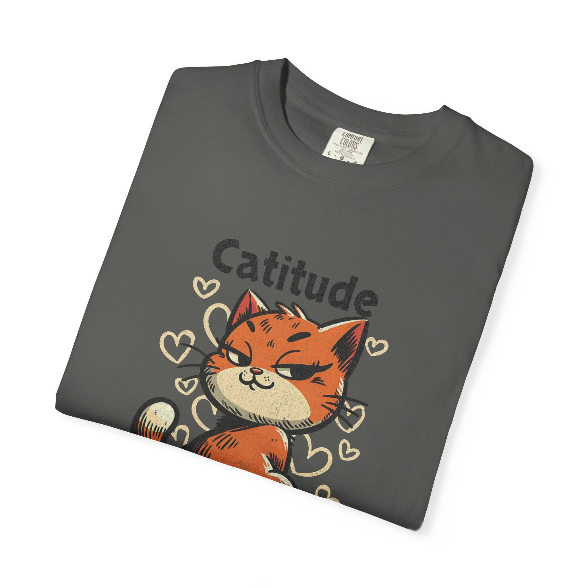 Catitude T-Shirt — Cute Orange Cat Graphic Tee, "Deal with it, human!"