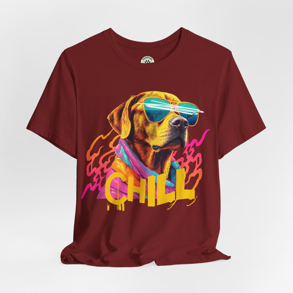 Chill Sunglasses Dog Tee — Retro Neon “CHILL” Graphic T-Shirt