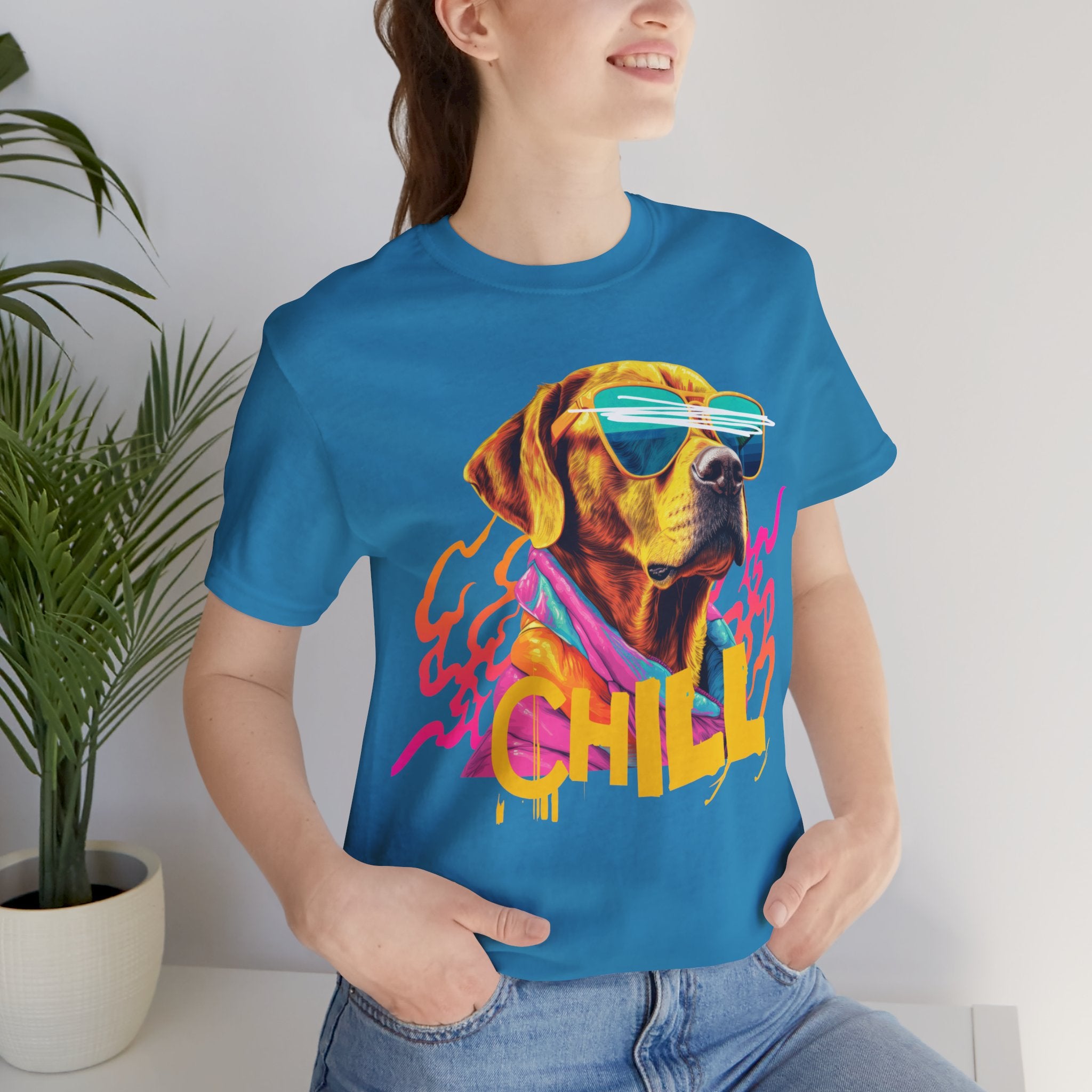 Chill Sunglasses Dog Tee — Retro Neon “CHILL” Graphic T-Shirt