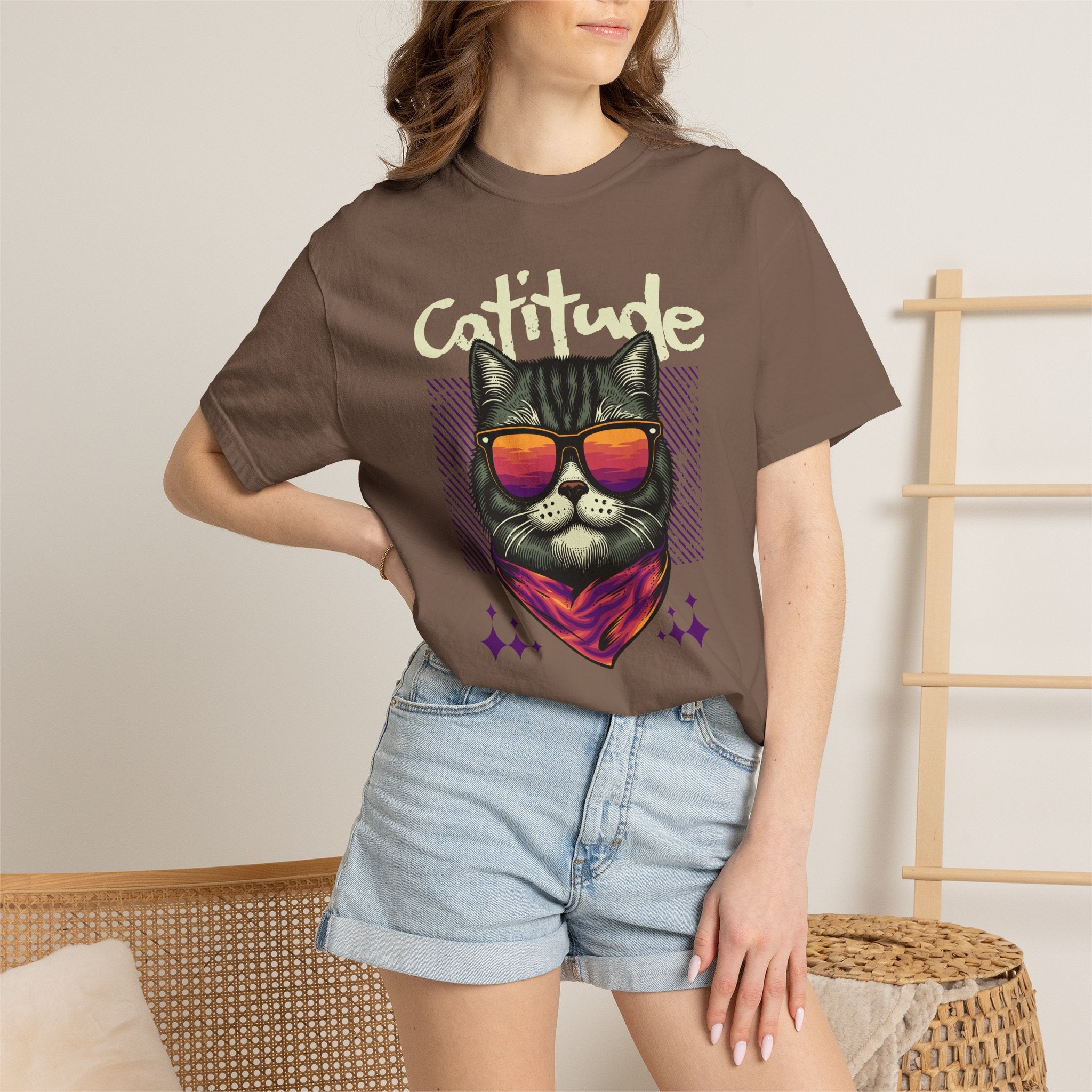 Cattitude Cat Tee — Retro Sunglasses & Bandana Graphic T-Shirt