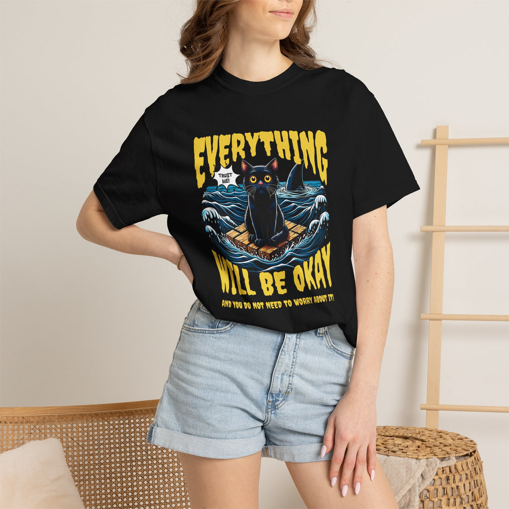 Everything Will Be Okay Cat Tee — Vintage Graphic Comfort Shirt