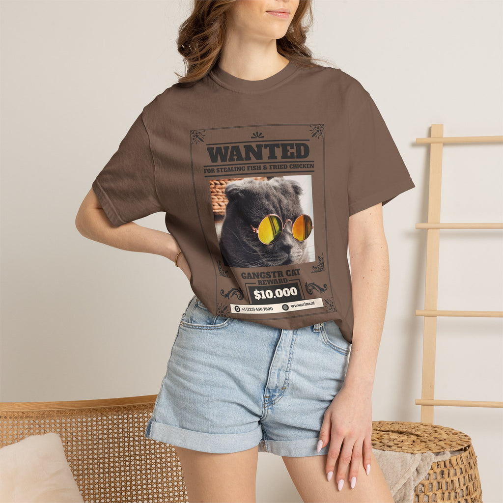 Wanted 'Gangsta Cat' T-Shirt — Vintage Wanted Poster Cat with Sunglasses