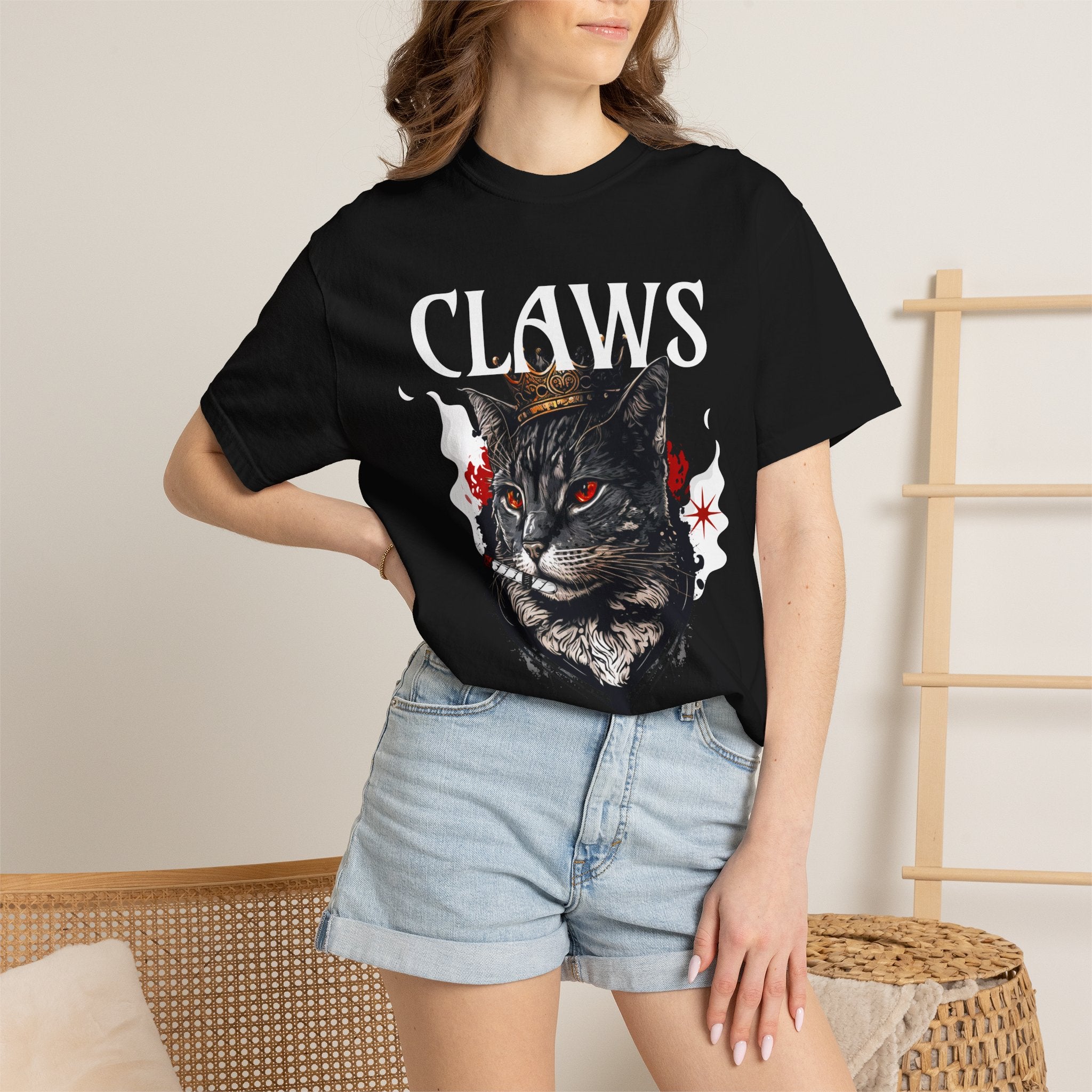 Claws Black Cat Graphic T-Shirt — Gothic Vintage Cat Tee