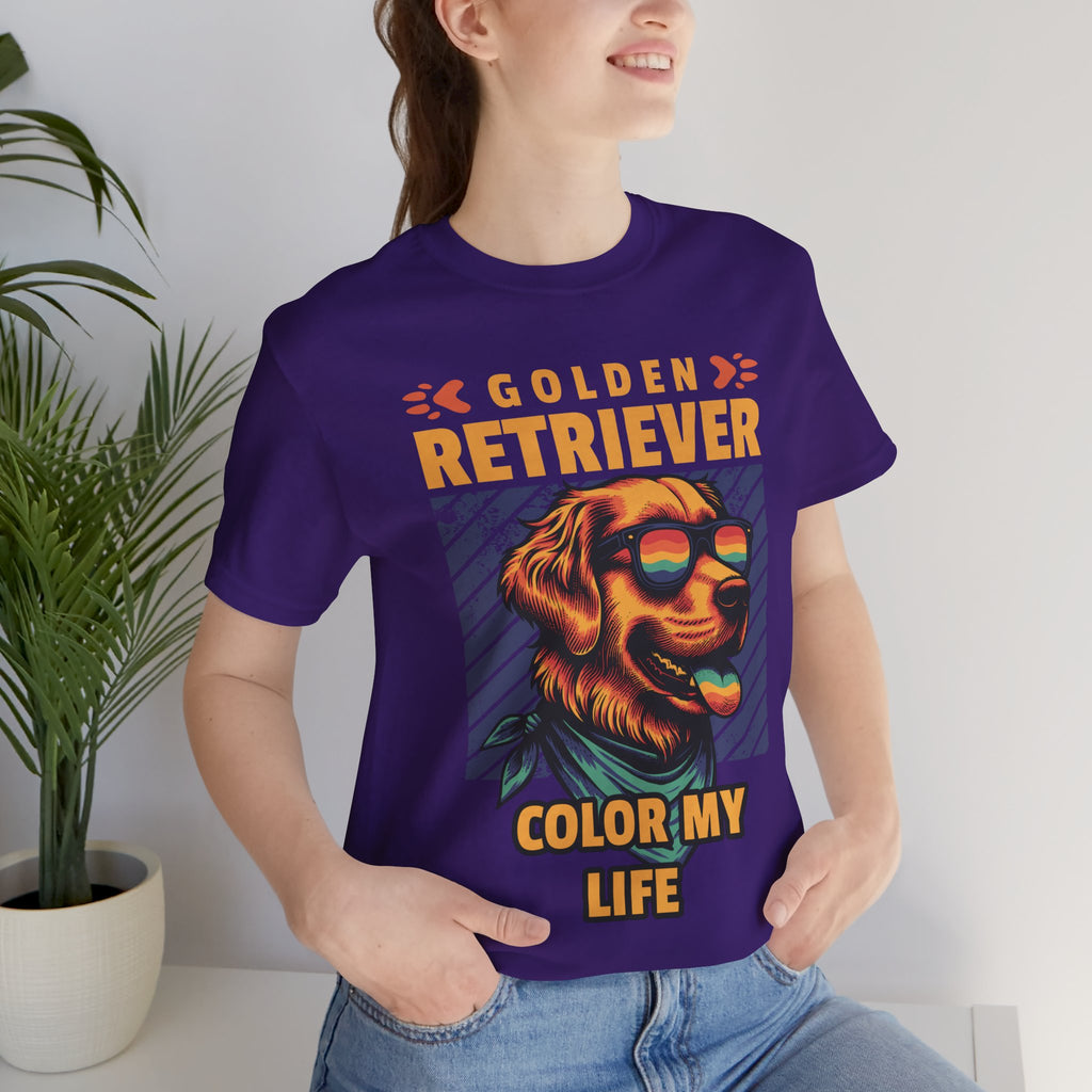 Golden Retriever T‑Shirt — 'Color My Life' Retro Dog Graphic Tee