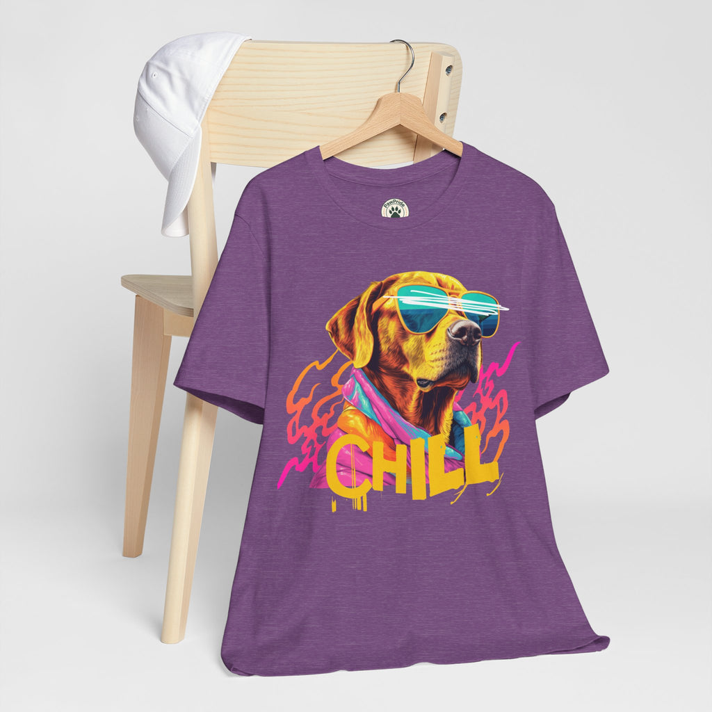 Chill Sunglasses Dog Tee — Retro Neon “CHILL” Graphic T-Shirt