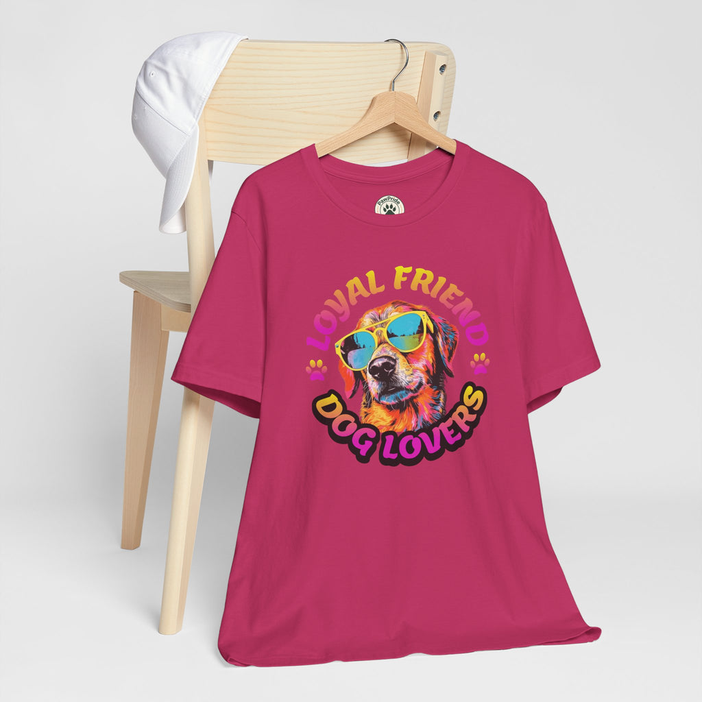 Dog Lovers T-Shirt — "Loyal Friend" Colorful Sunglasses Puppy Tee