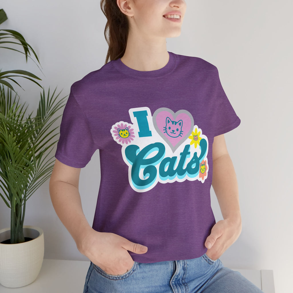 I  Cats Retro Floral Tee — Cute Cat Lover Graphic T-Shirt