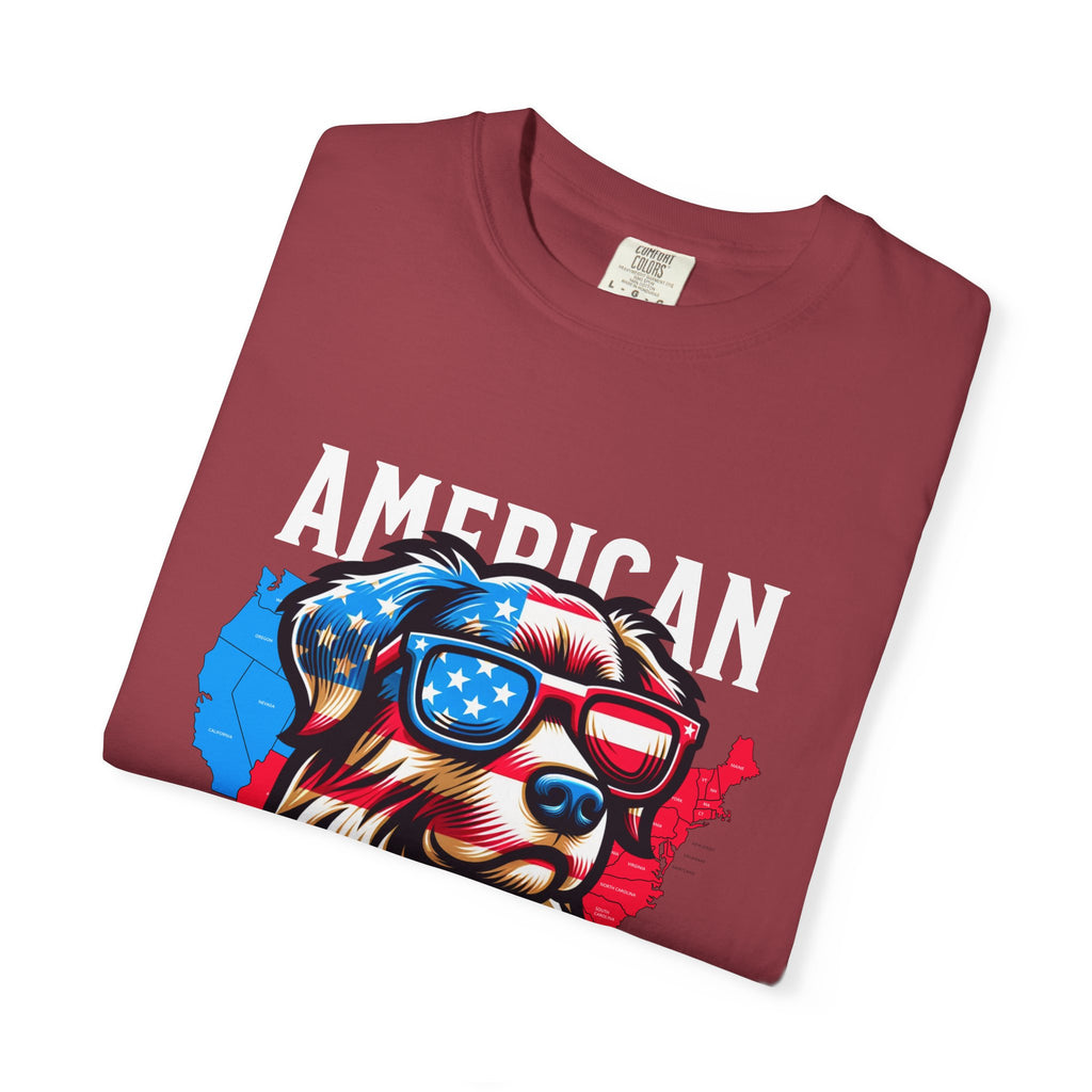 American Dog Graphic T-Shirt — Patriotic Sunglasses USA Crew Tee