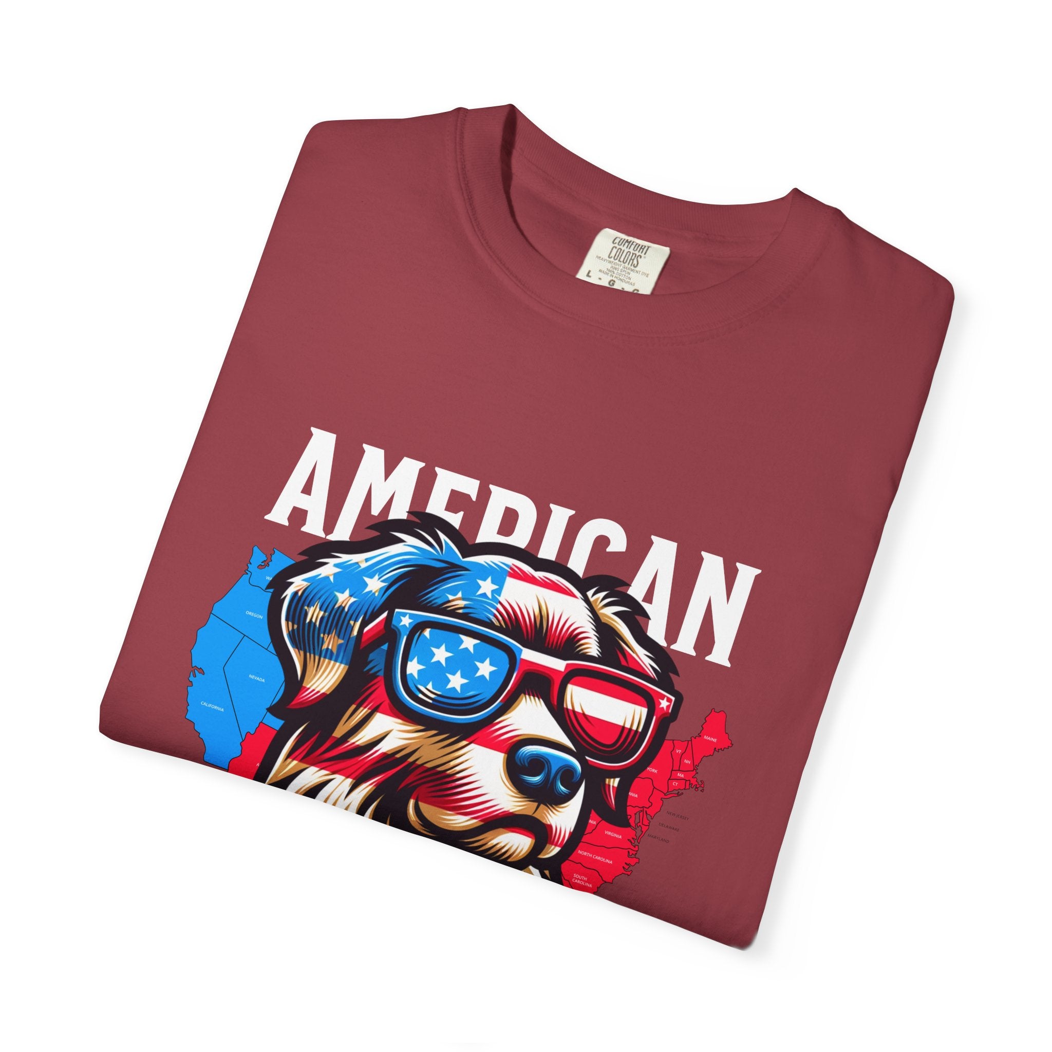 American Dog Graphic T-Shirt — Patriotic Sunglasses USA Crew Tee