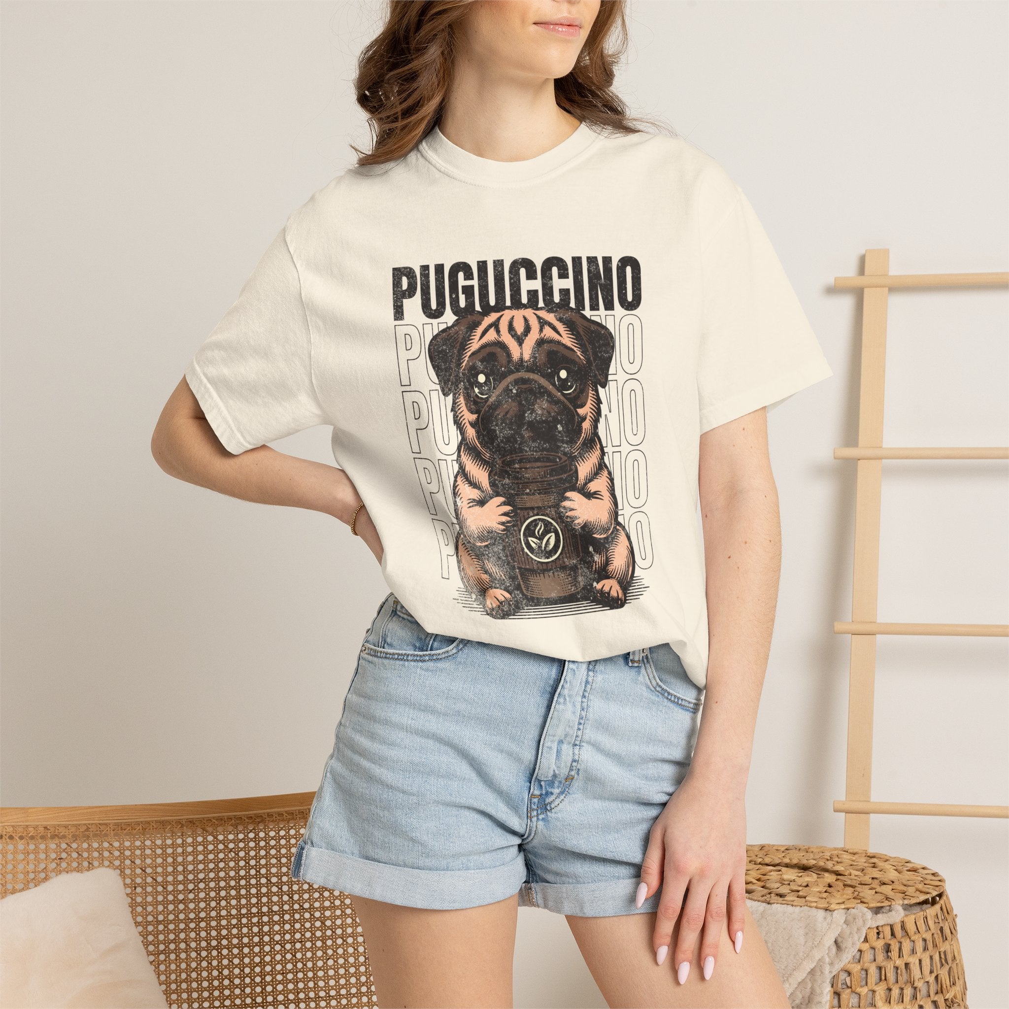 Puguccino Puppy T‑Shirt — Cute Pug Coffee Dog Graphic Tee