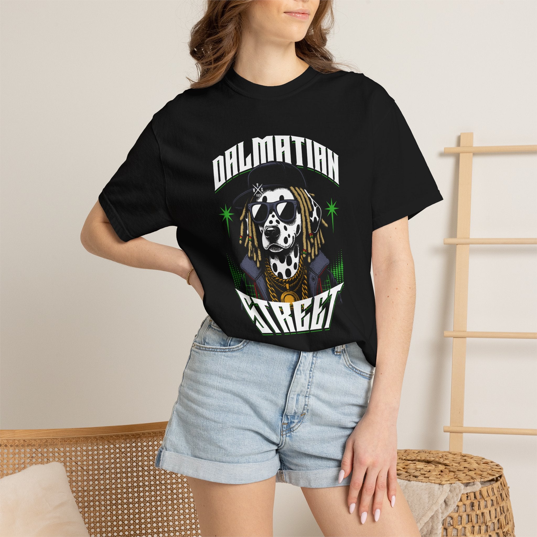 Dalmatian Street Graphic T-Shirt — Retro Hip-Hop Dog Tee