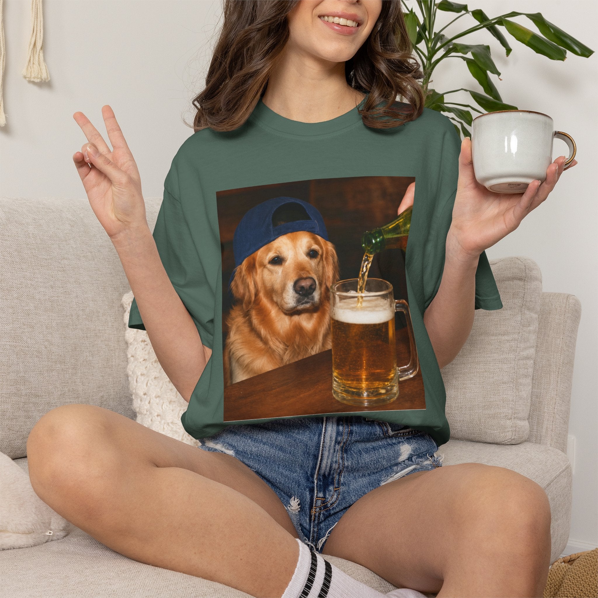 Golden Retriever Beer T-Shirt — Funny Dog Drinking Beer Graphic Tee