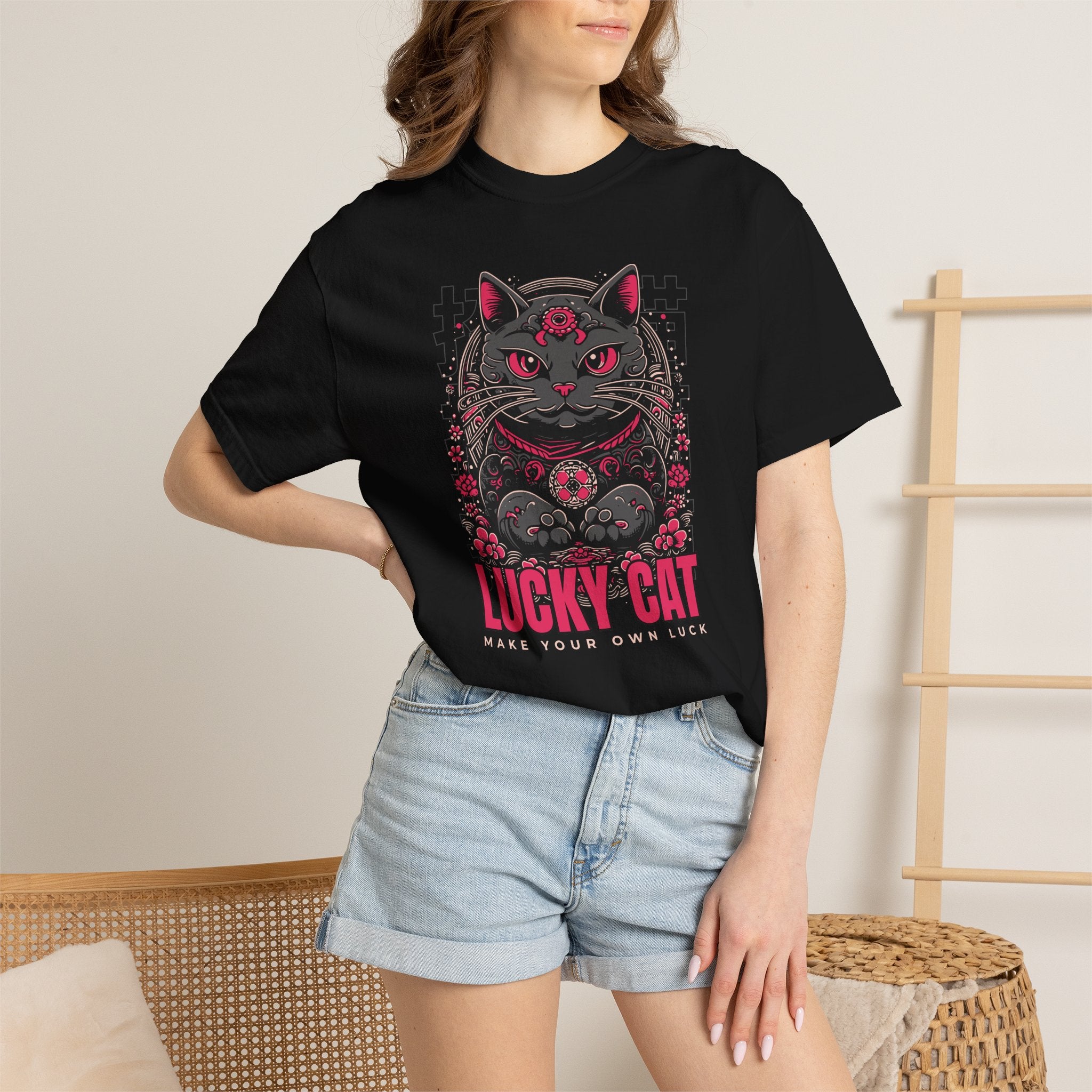 Lucky Cat Graphic T-Shirt — Gothic Maneki Neko Tee