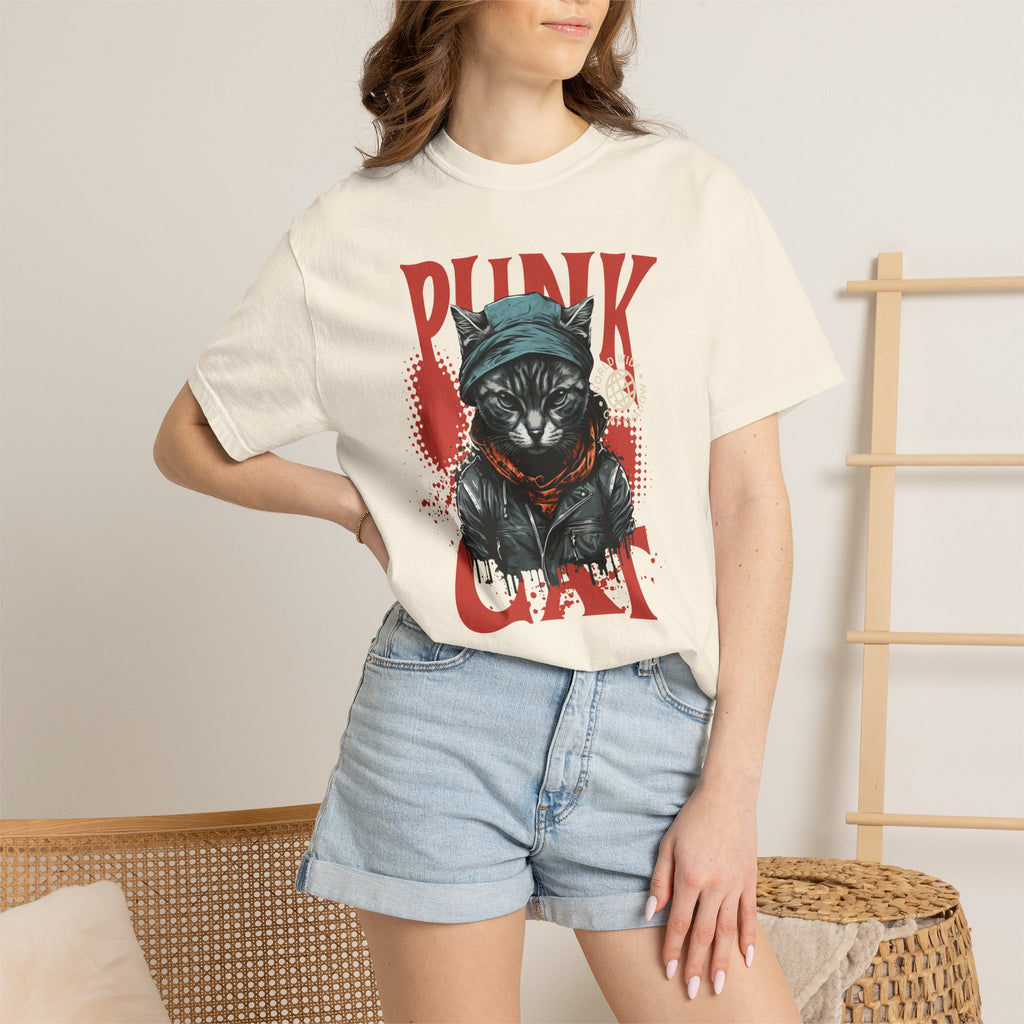Punk Cat Graphic T-Shirt — Edgy Streetwear Tee with Biker Cat Design