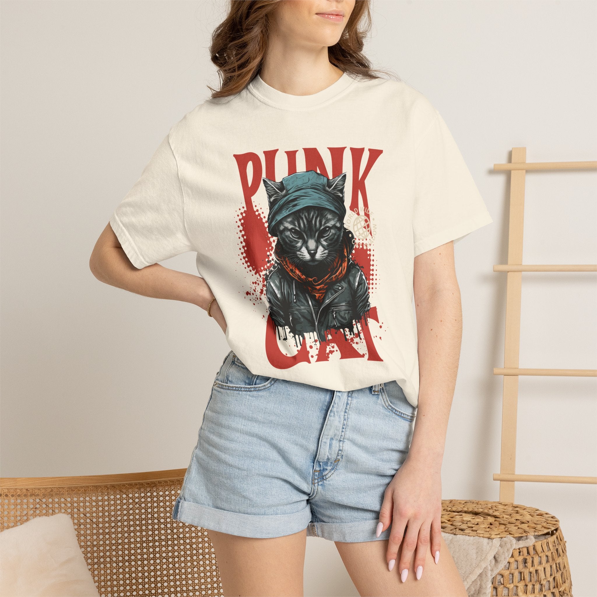 Punk Cat Graphic T-Shirt — Edgy Streetwear Tee with Biker Cat Design