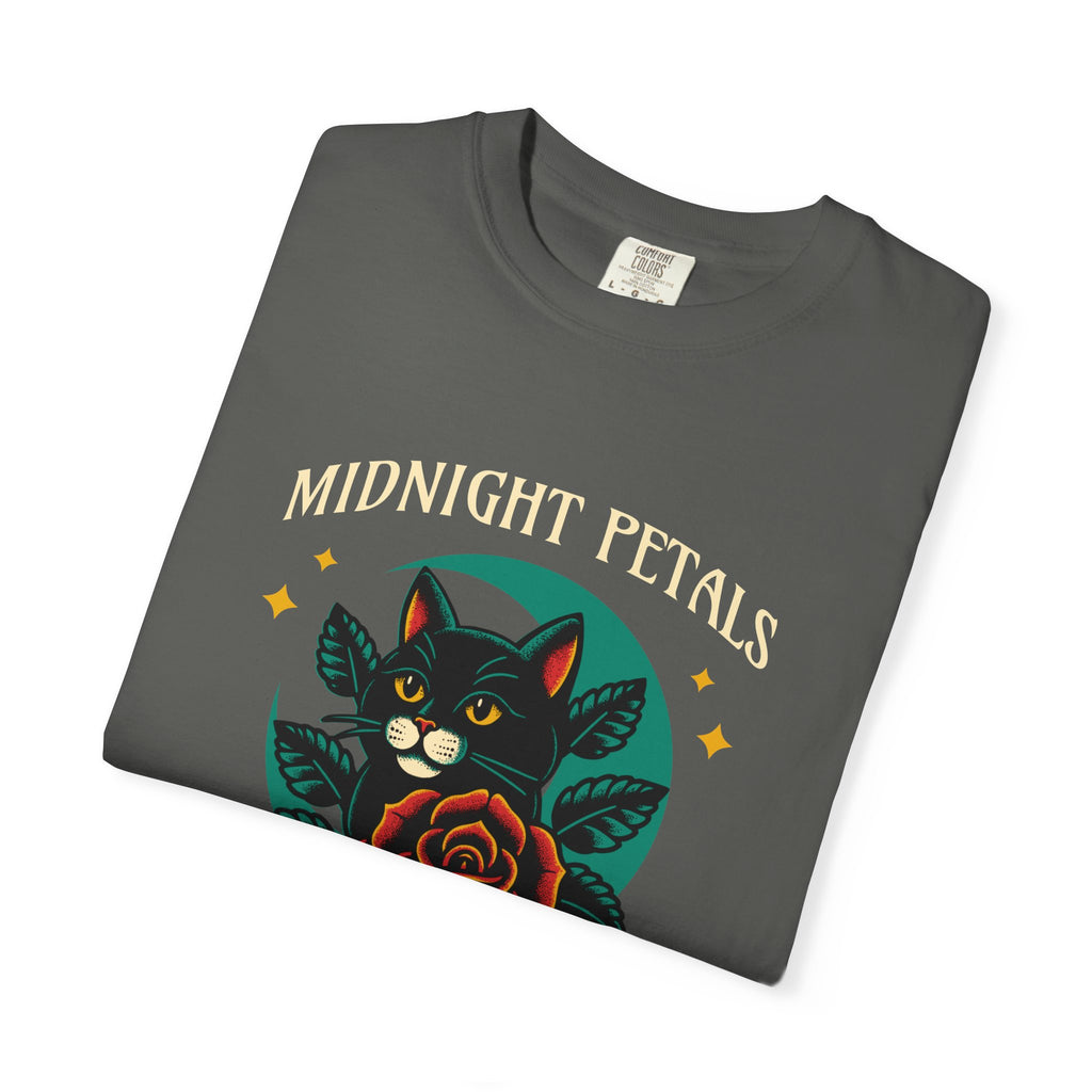 Midnight Petals Cat & Rose Tee — "Midnight Petals: In the Moon Embrace"