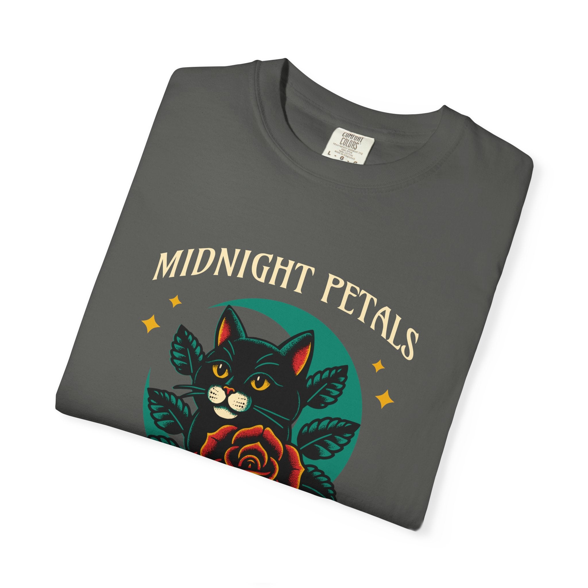 Midnight Petals Cat & Rose Tee — "Midnight Petals: In the Moon Embrace"