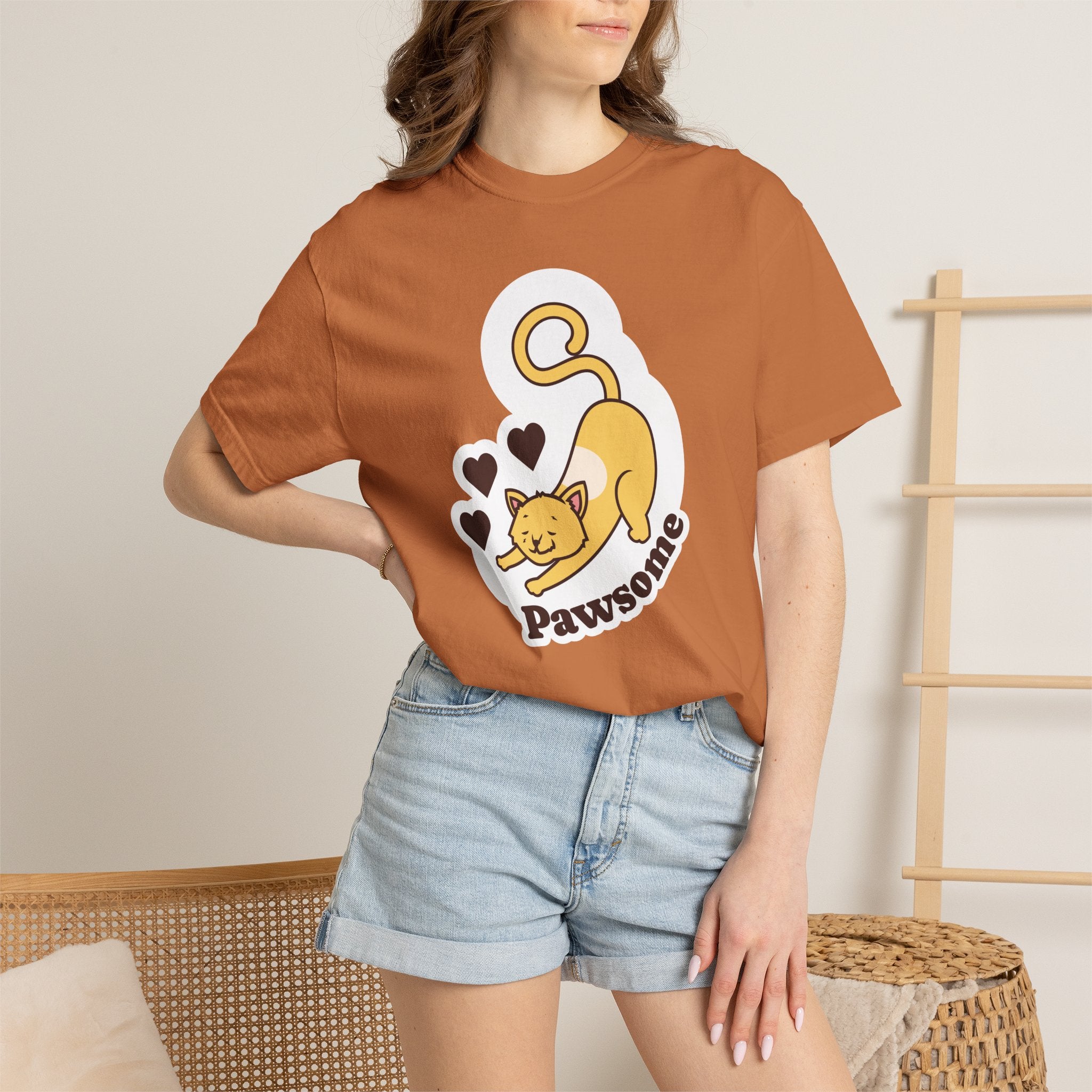 Pawsome Cat T-Shirt — Cute Stretching Kitty Graphic Tee