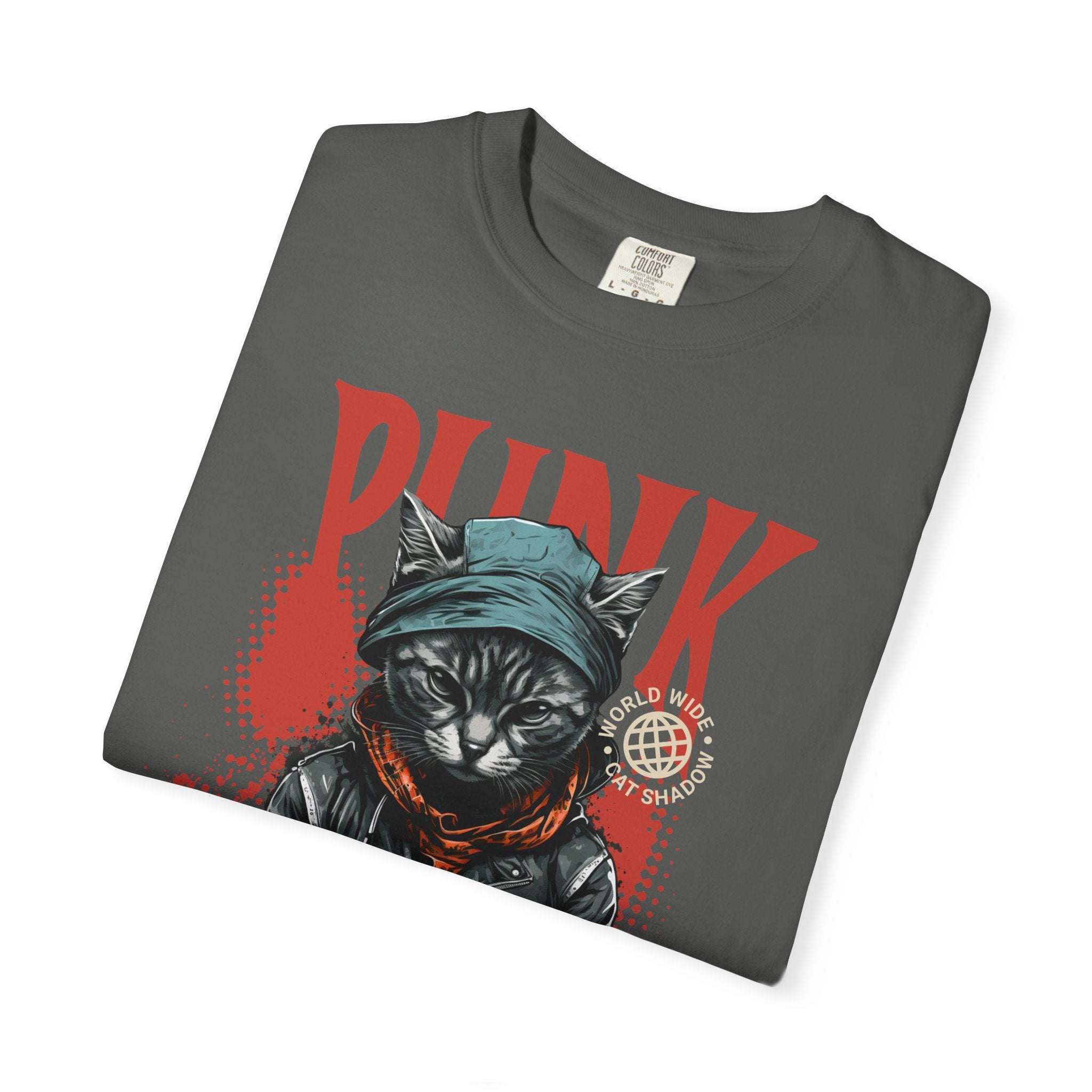 Punk Cat Graphic T-Shirt — Edgy Streetwear Tee with Biker Cat Design