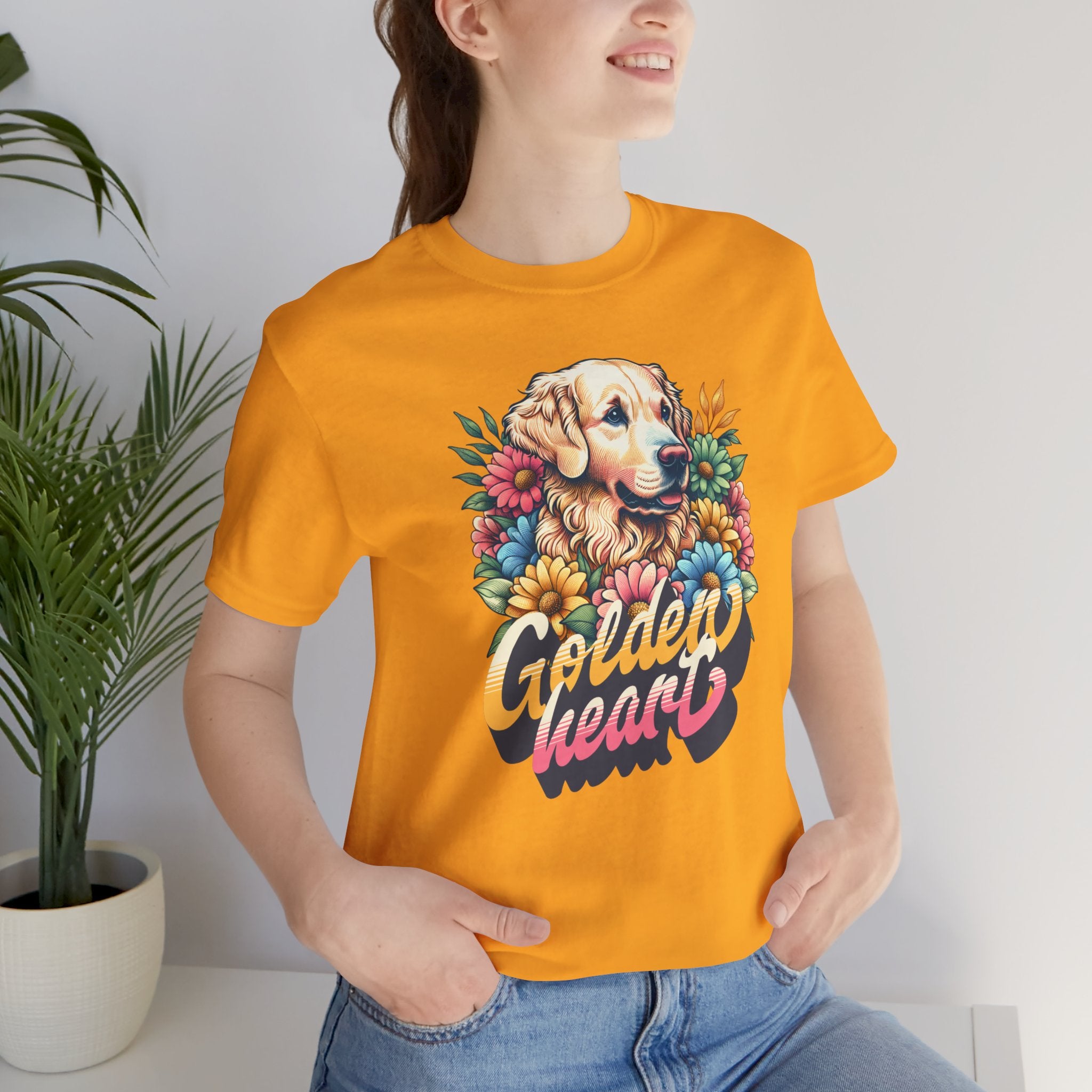 Golden Heart T-Shirt — Retro Floral Golden Retriever Tee