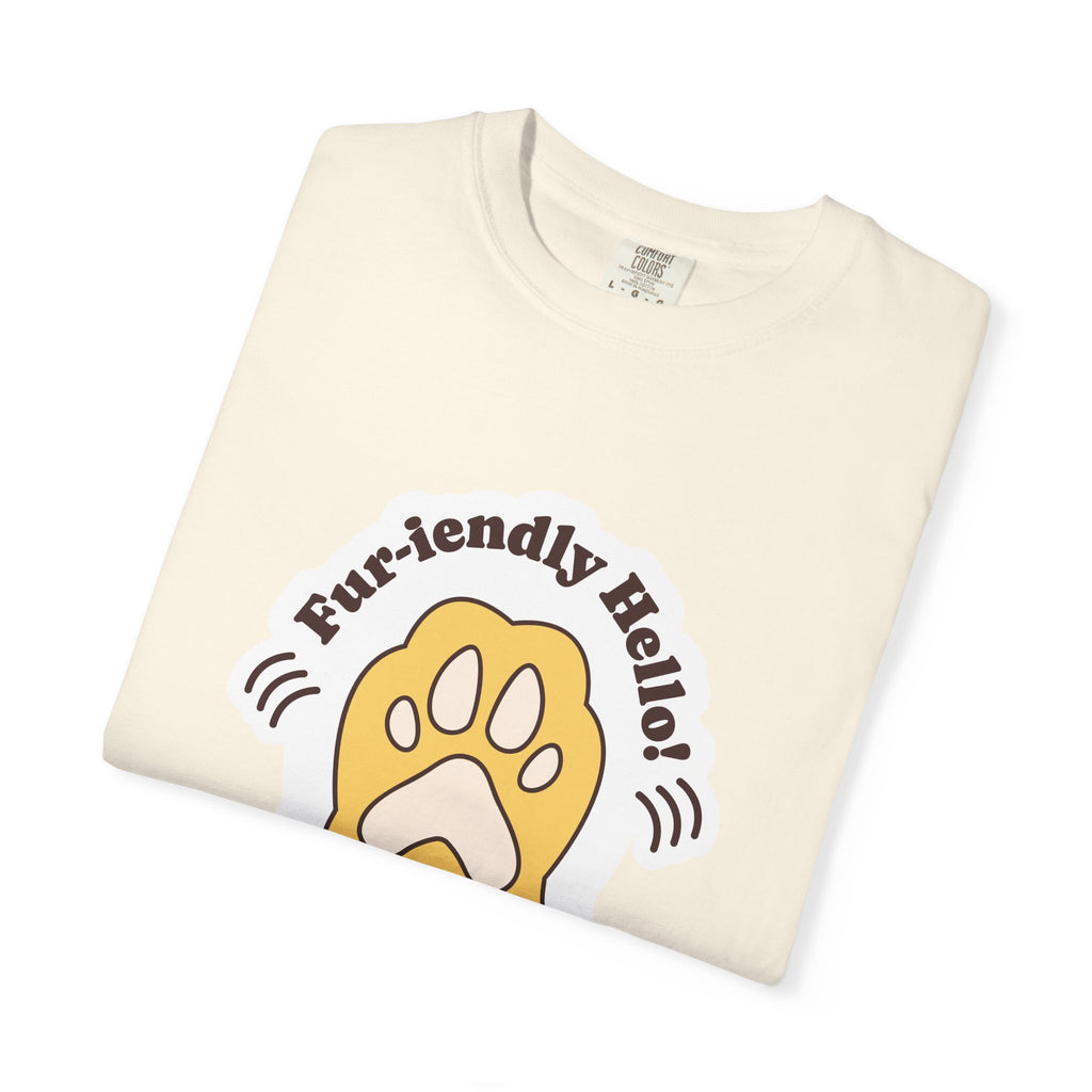 Pet Paw Graphic T-Shirt — "Fur-rendly Hello" Cute Animal Lover Tee