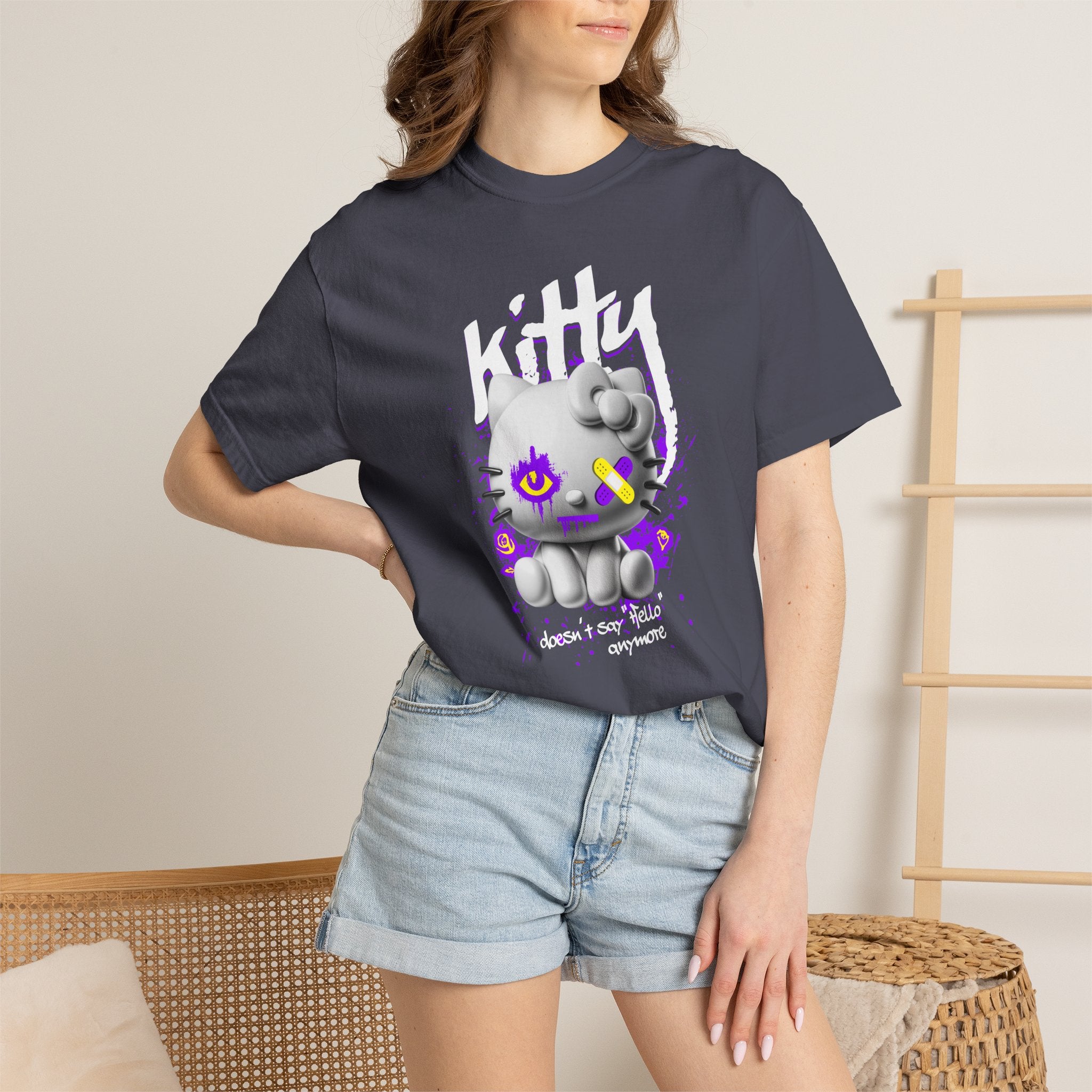 Kitty Cute Punk T-Shirt — 'doesn't say hello' Garment-Dyed Tee