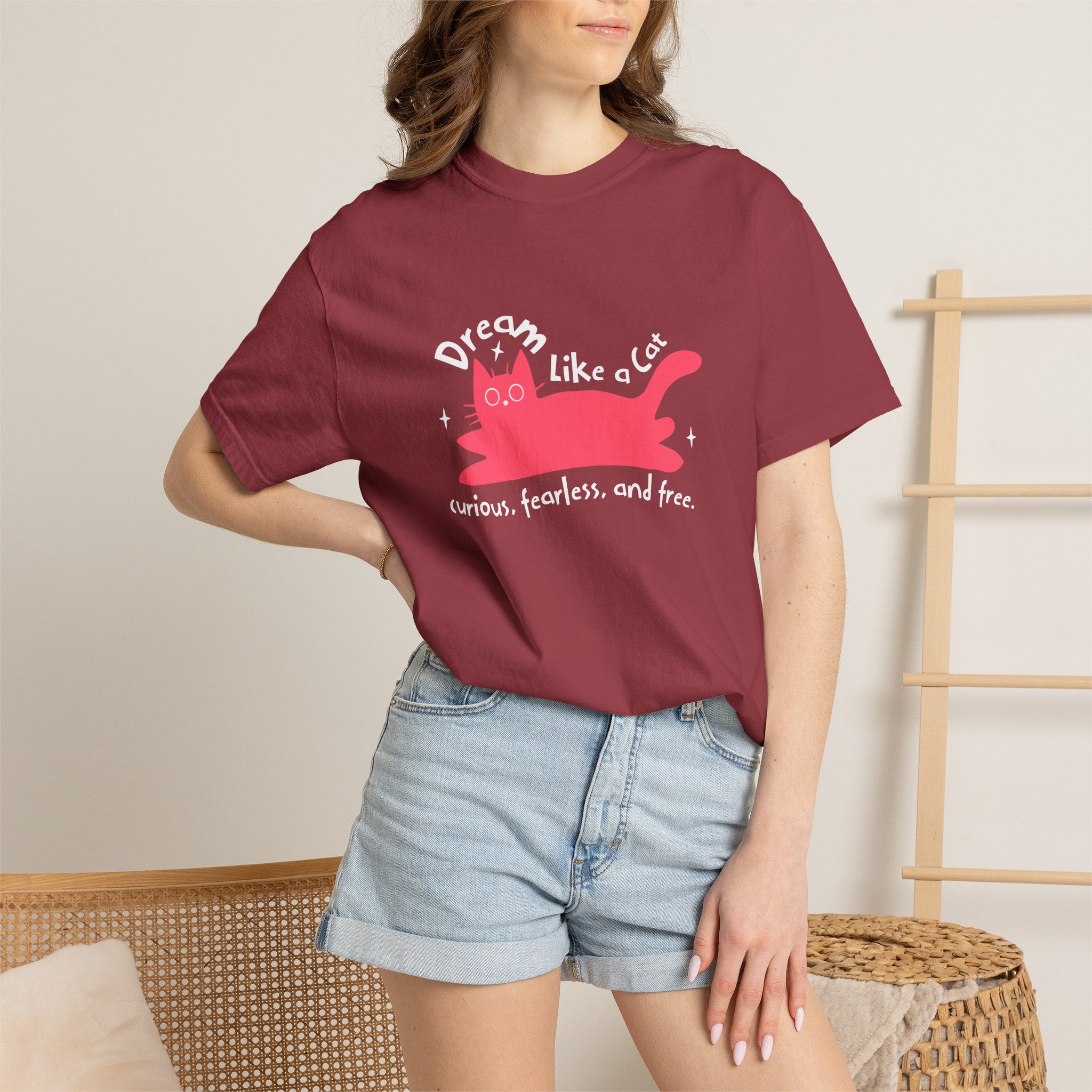 Dream Like a Cat T-Shirt — Curious, Fearless & Free Cute Cat Graphic Tee