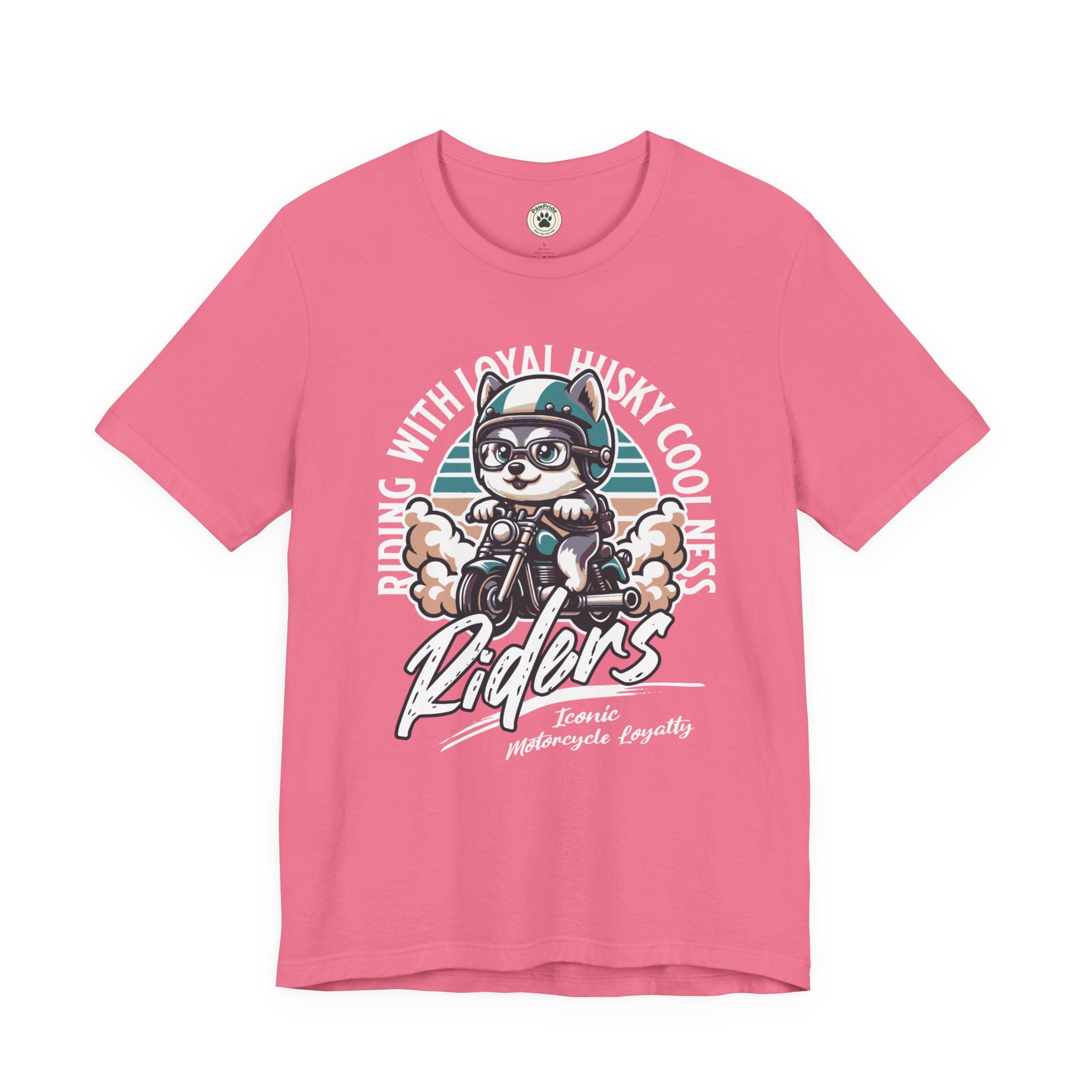 Riders Cat Motorcycle Tee — "Riding With Loyal Husky Coolness" Graphic Shirt