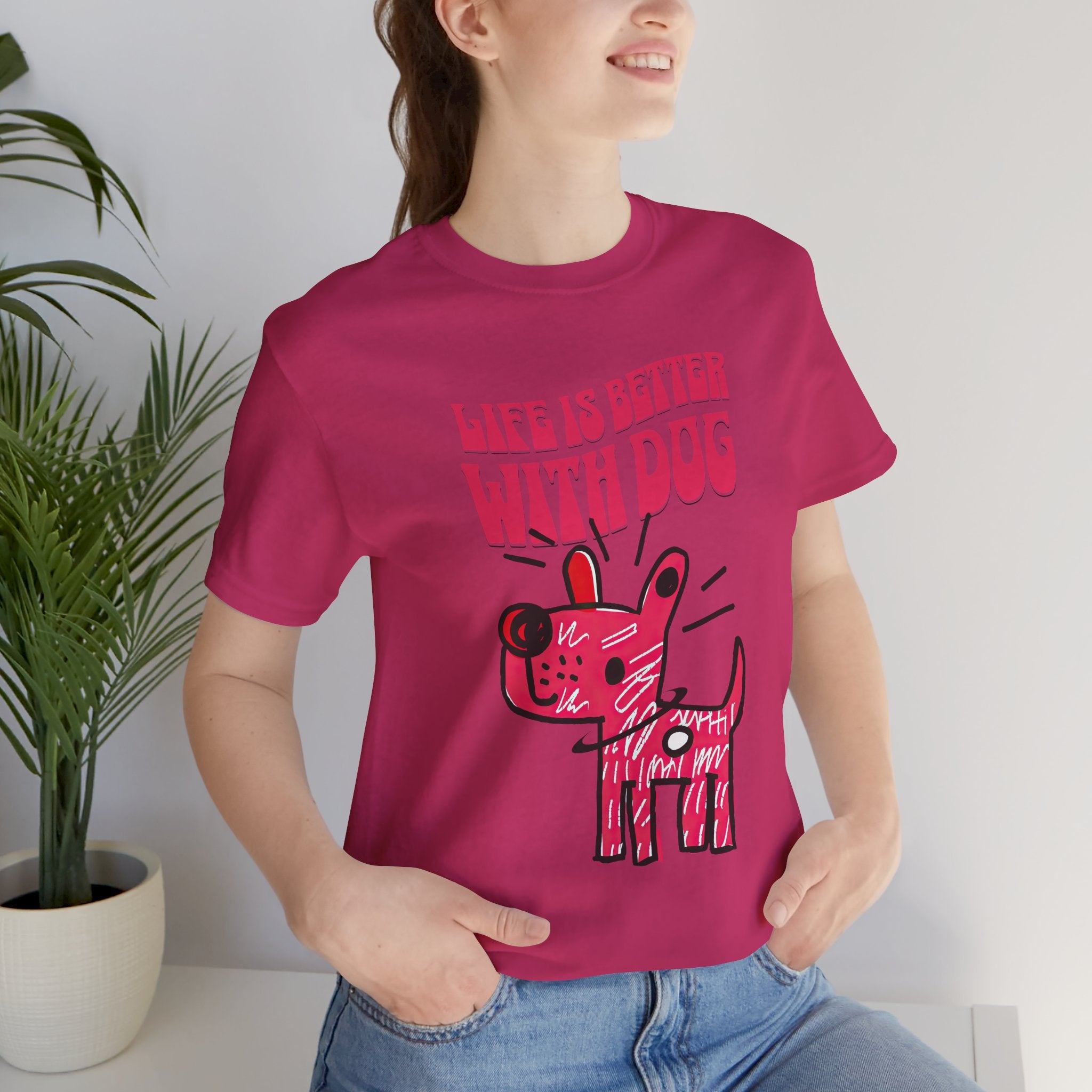 Dog Lover T-Shirt — "Life Is Better With Dog" Cute Pink Pup Graphic Tee