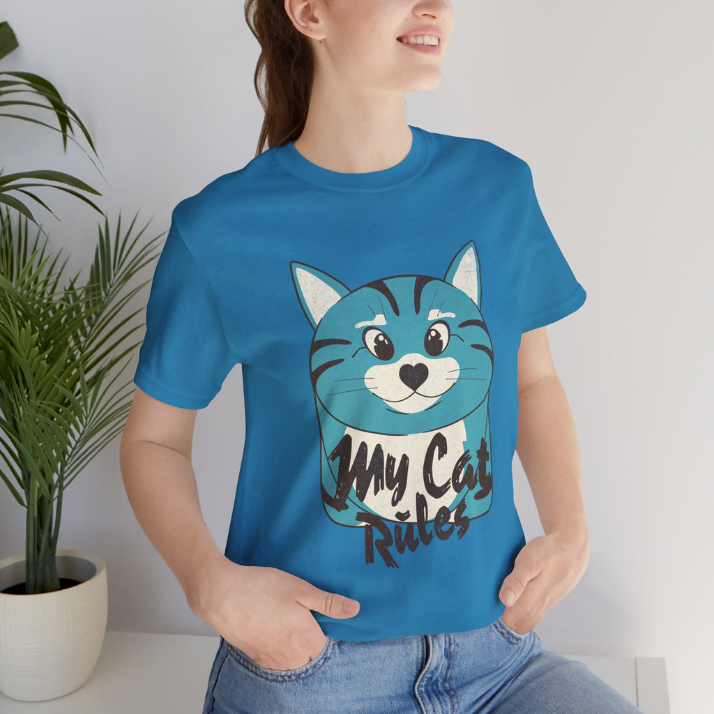 My Cat Rules T-Shirt — Cute Blue Cat Graphic Tee for Cat Lovers