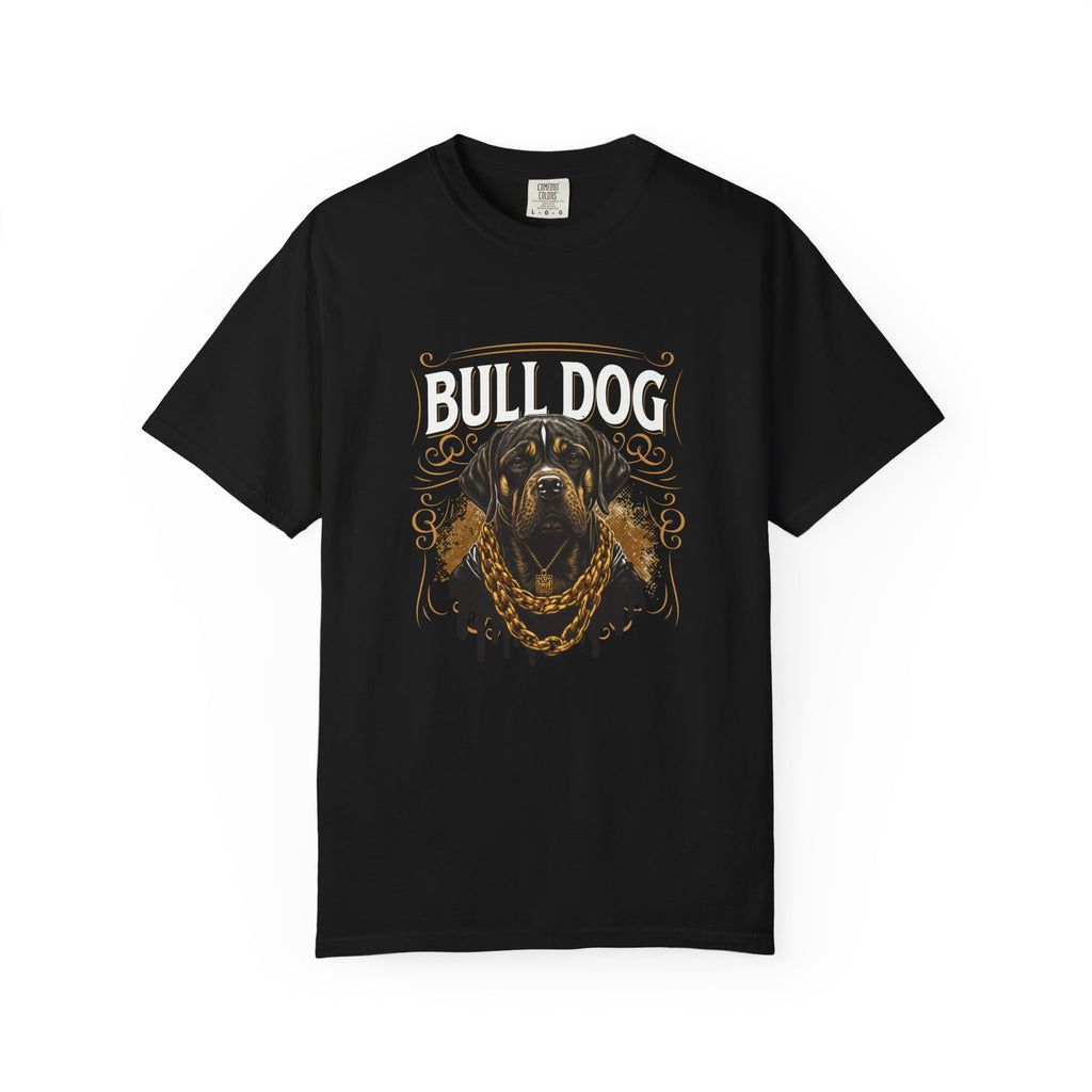 Bulldog Graphic Tee — Vintage Rottweiler Portrait with Gold Chains
