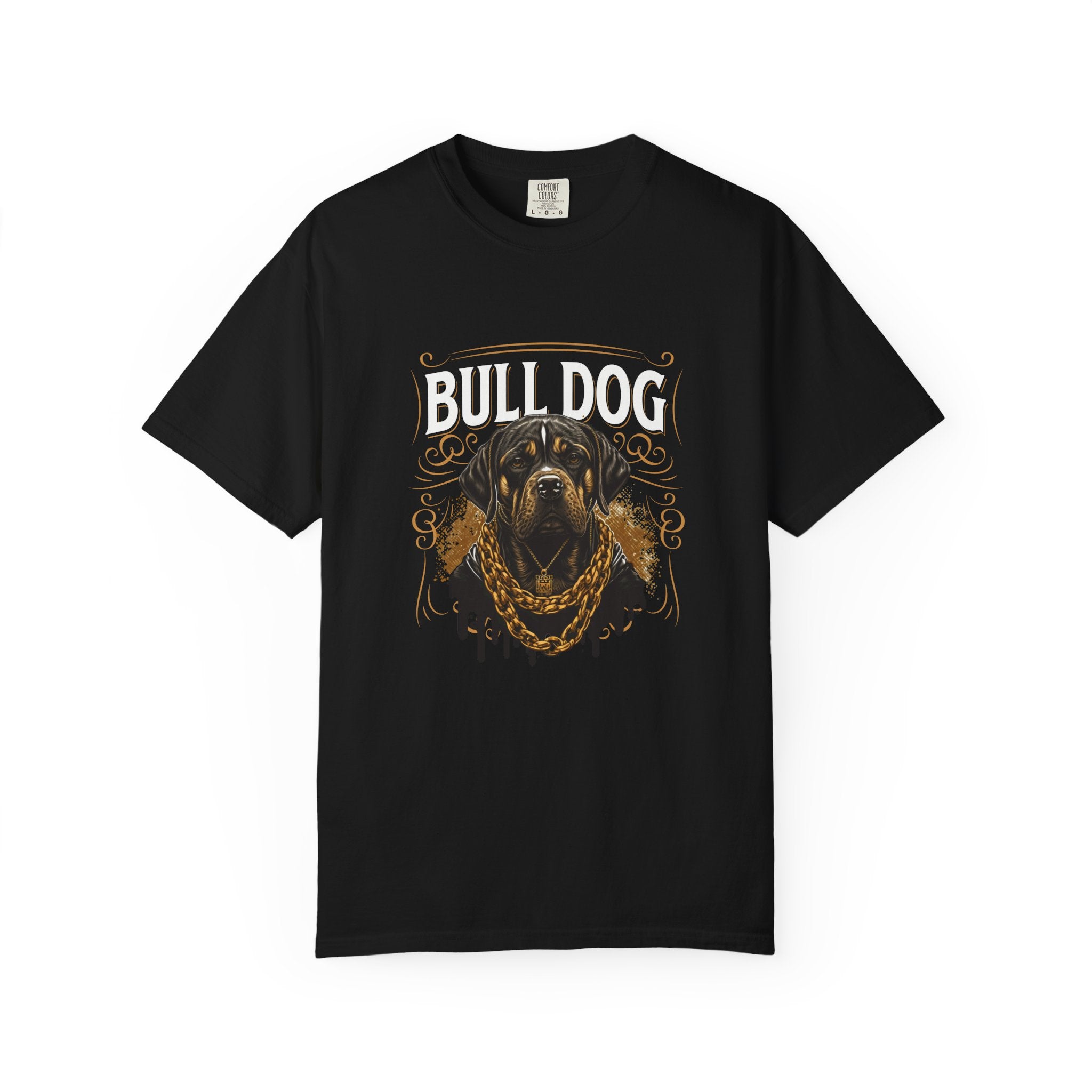 Bulldog Graphic Tee — Vintage Rottweiler Portrait with Gold Chains