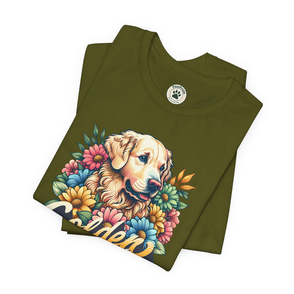 Golden Heart T-Shirt — Retro Floral Golden Retriever Tee