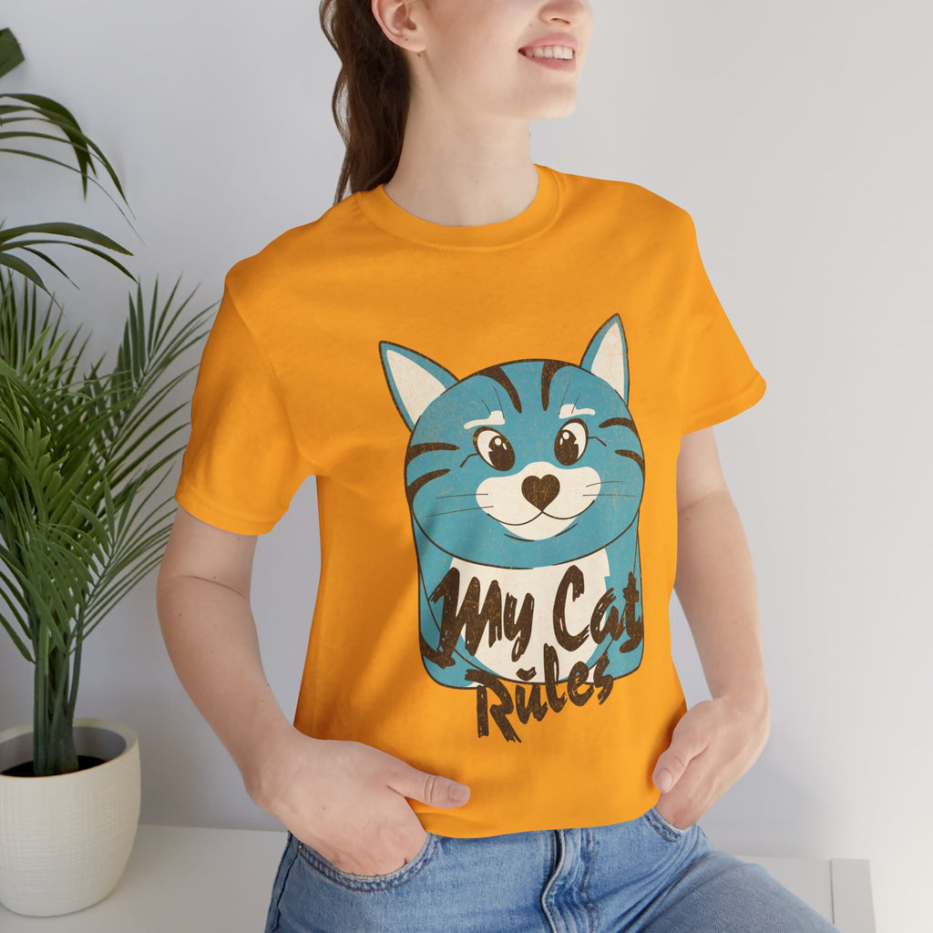 My Cat Rules T-Shirt — Cute Blue Cat Graphic Tee for Cat Lovers