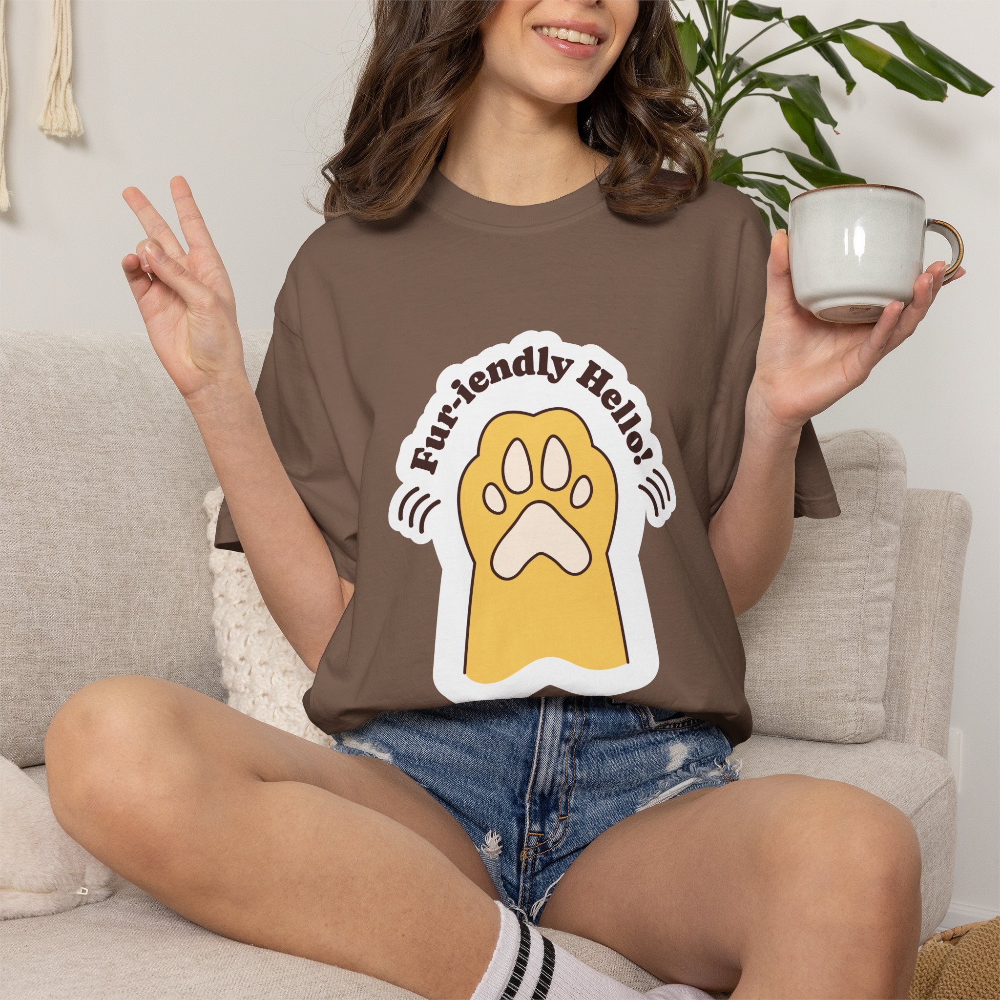 Pet Paw Graphic T-Shirt — "Fur-rendly Hello" Cute Animal Lover Tee