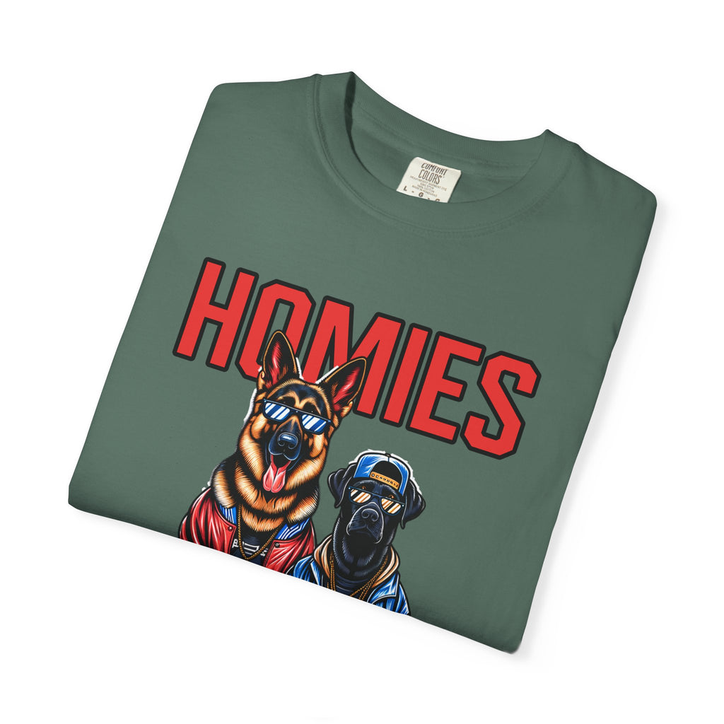 Homies Dogs T-Shirt — Graphic 'HOMIES' German Shepherd & Rottweiler Tee