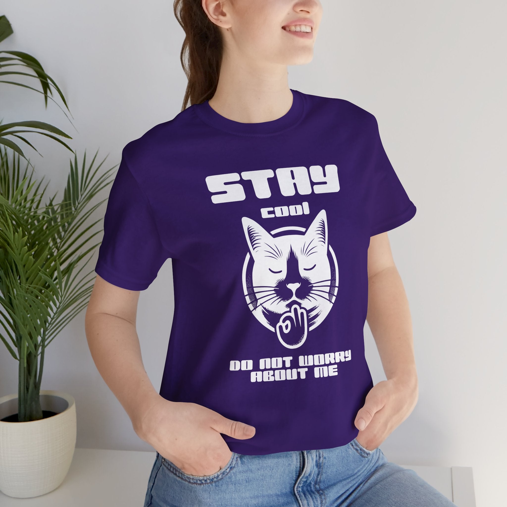 Stay Calm Cat T-Shirt — Cute Grumpy Cat Graphic Tee ("Stay Calm — Do Not Disturb" )