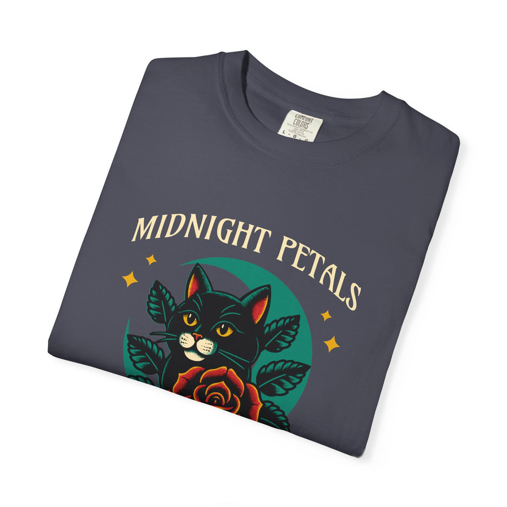 Midnight Petals Cat & Rose Tee — "Midnight Petals: In the Moon Embrace"