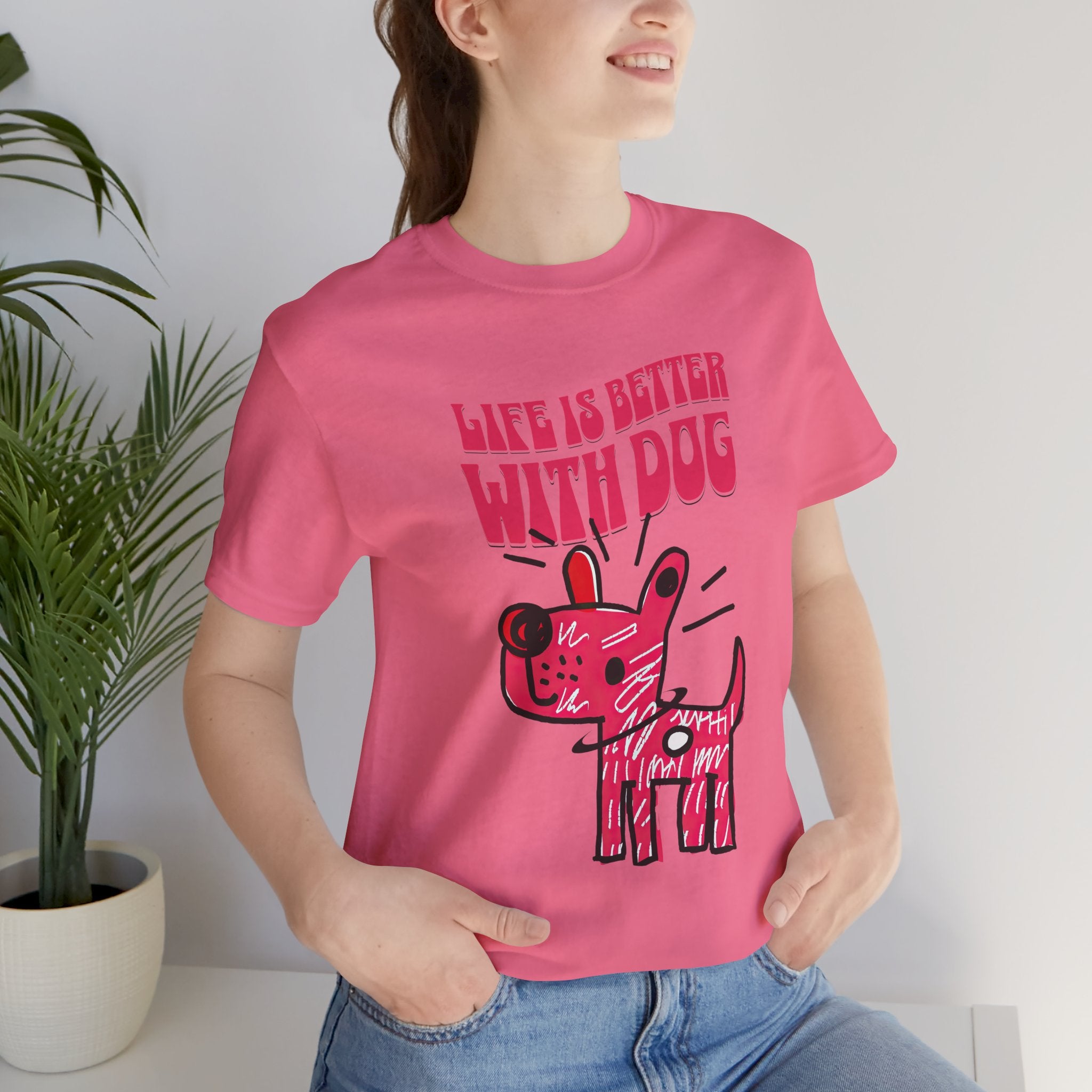 Dog Lover T-Shirt — "Life Is Better With Dog" Cute Pink Pup Graphic Tee