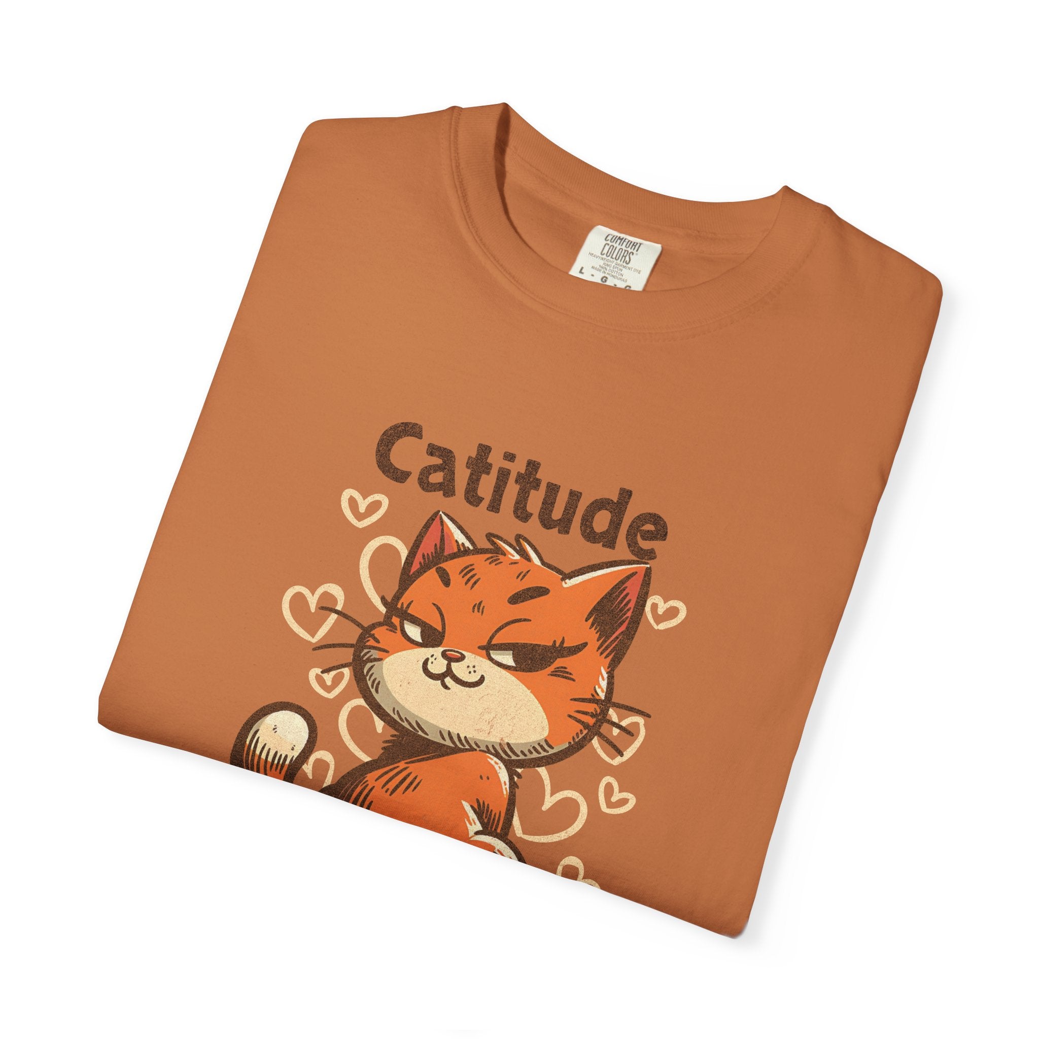 Catitude T-Shirt — Cute Orange Cat Graphic Tee, "Deal with it, human!"