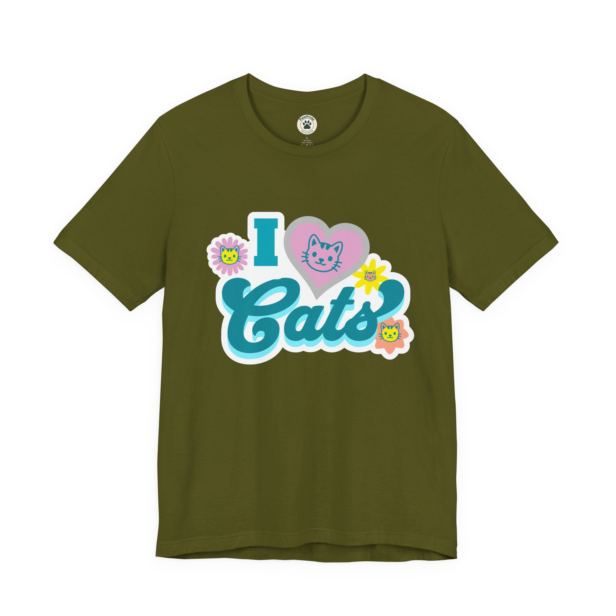 I  Cats Retro Floral Tee — Cute Cat Lover Graphic T-Shirt
