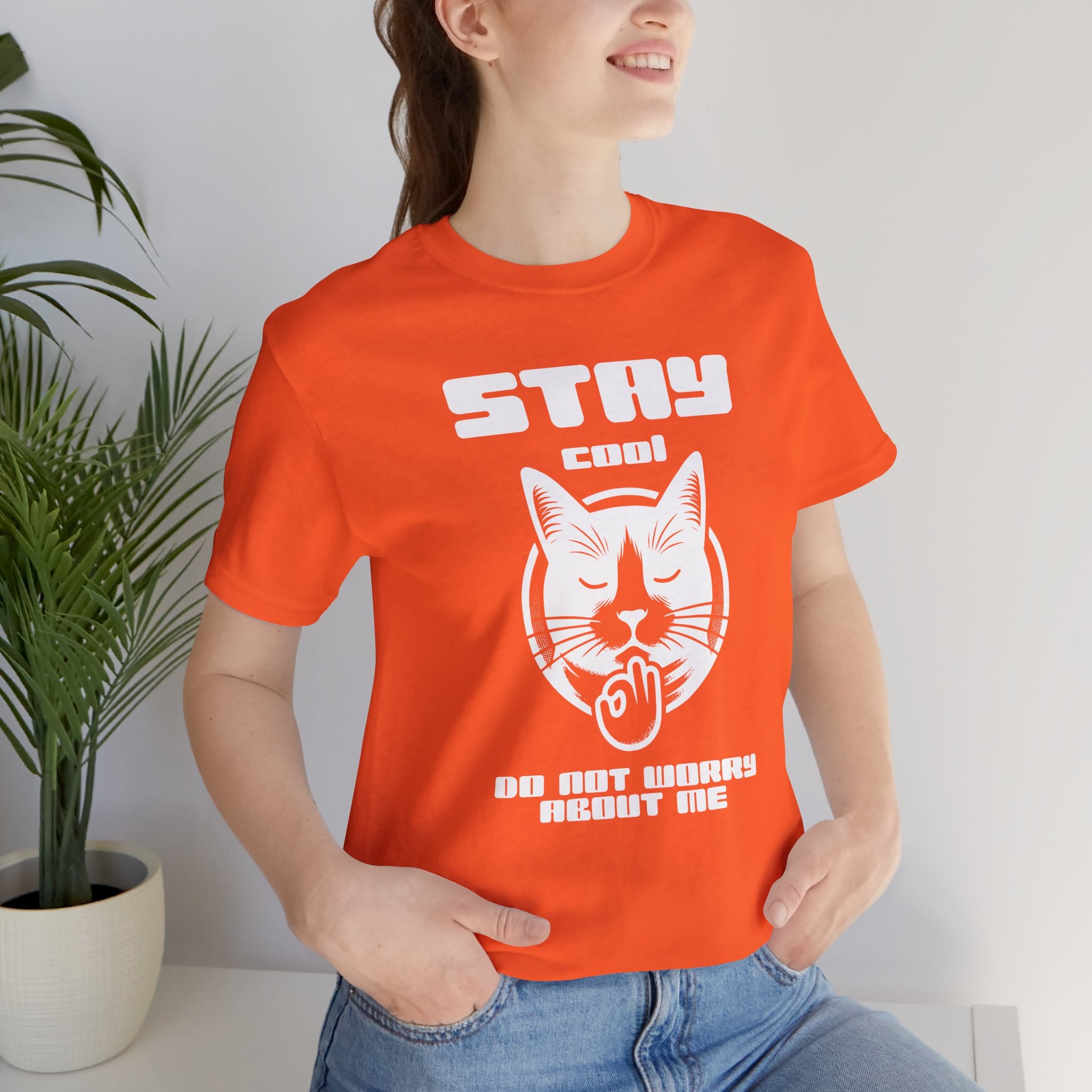 Stay Calm Cat T-Shirt — Cute Grumpy Cat Graphic Tee ("Stay Calm — Do Not Disturb" )