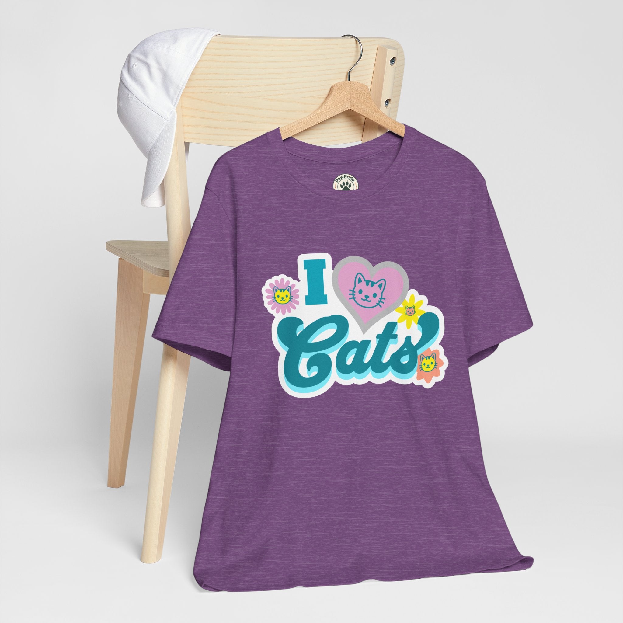 I  Cats Retro Floral Tee — Cute Cat Lover Graphic T-Shirt