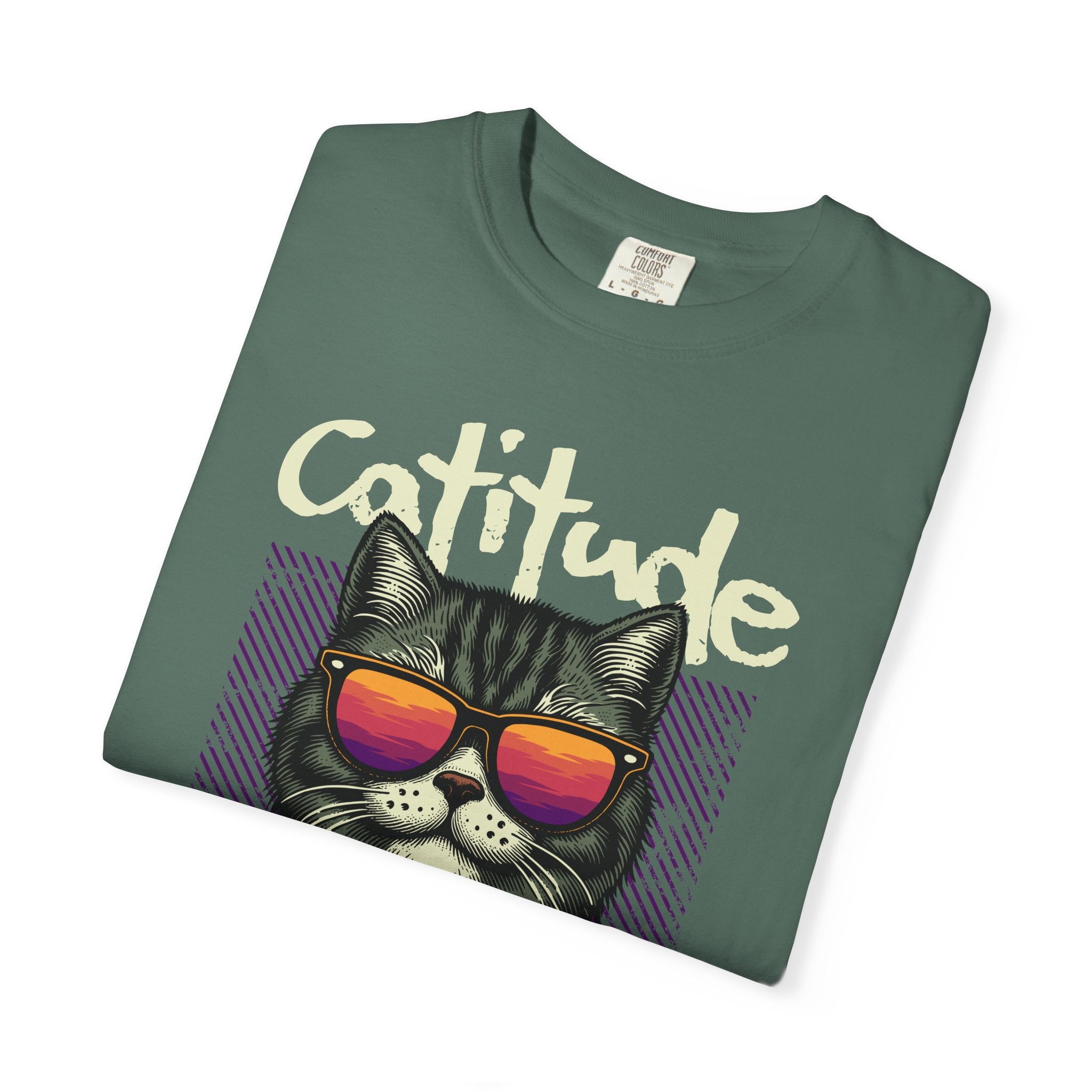 Cattitude Cat Tee — Retro Sunglasses & Bandana Graphic T-Shirt