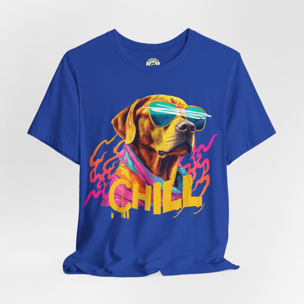 Chill Sunglasses Dog Tee — Retro Neon “CHILL” Graphic T-Shirt