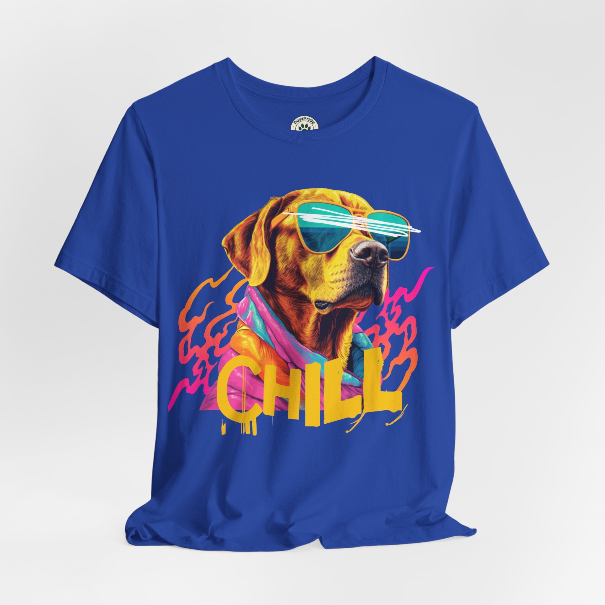 Chill Sunglasses Dog Tee — Retro Neon “CHILL” Graphic T-Shirt